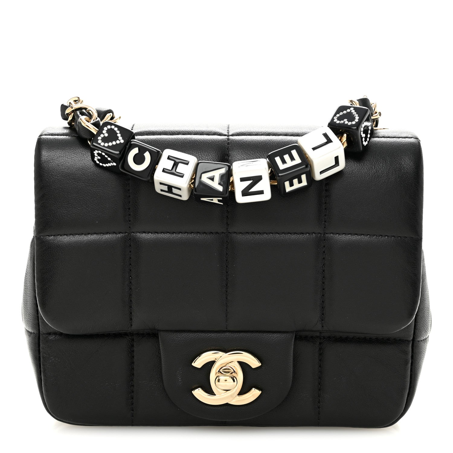 Lambskin Resin Crystal Square Quilted Mini Monacoco Flap Black