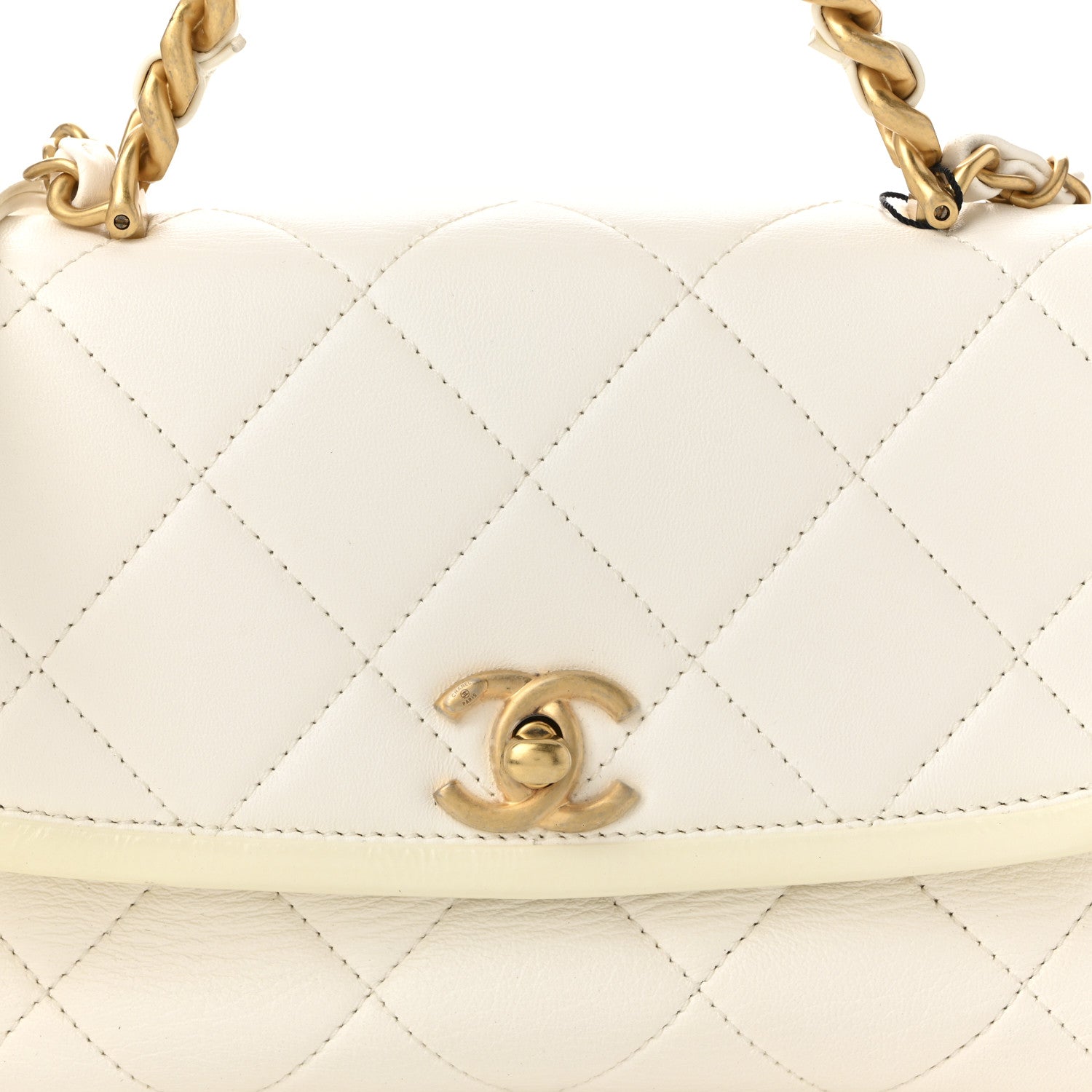 Lambskin Patent Quilted Small La Parisienne Top Handle Flap White