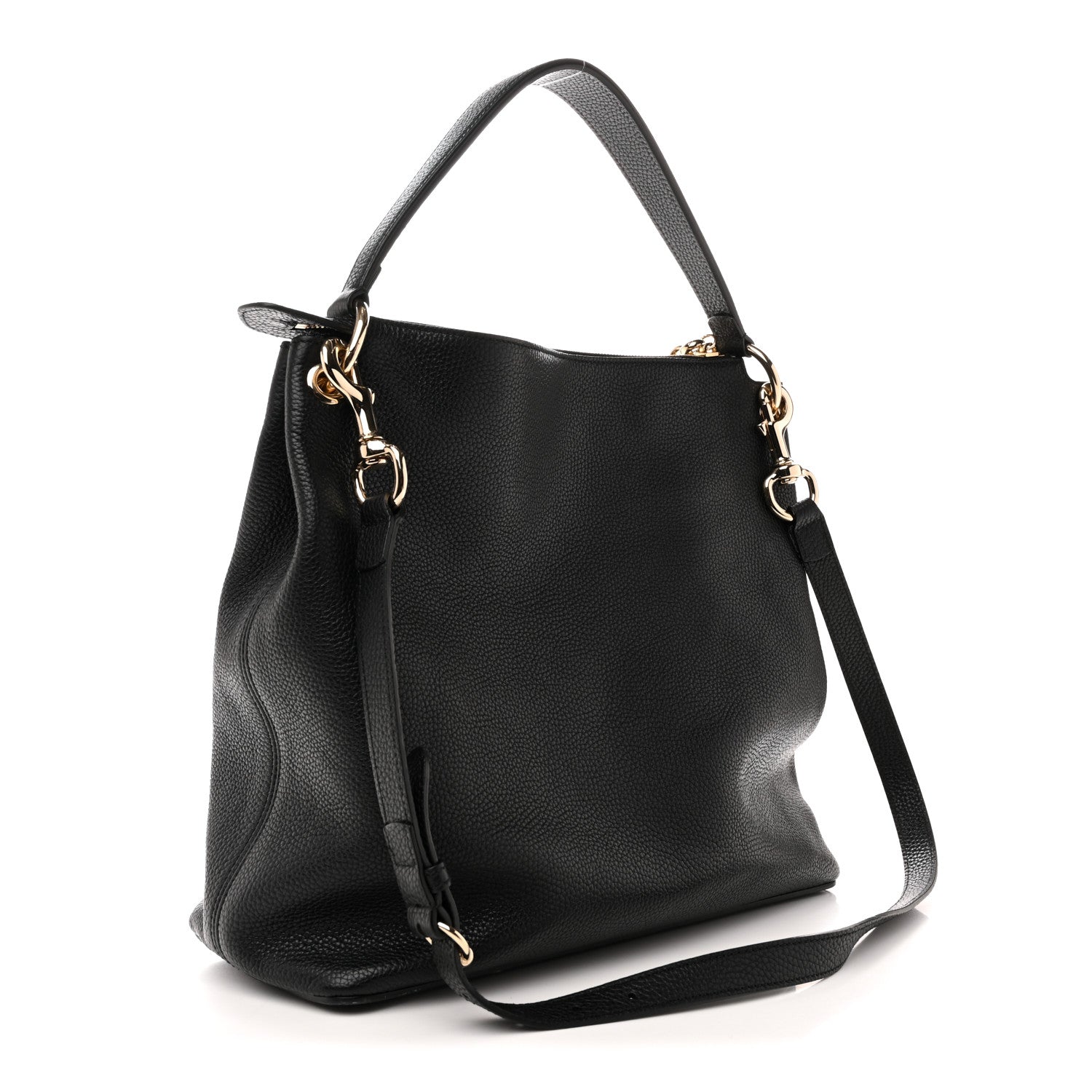 Pebbled Calfskin Large Soho Hobo Black