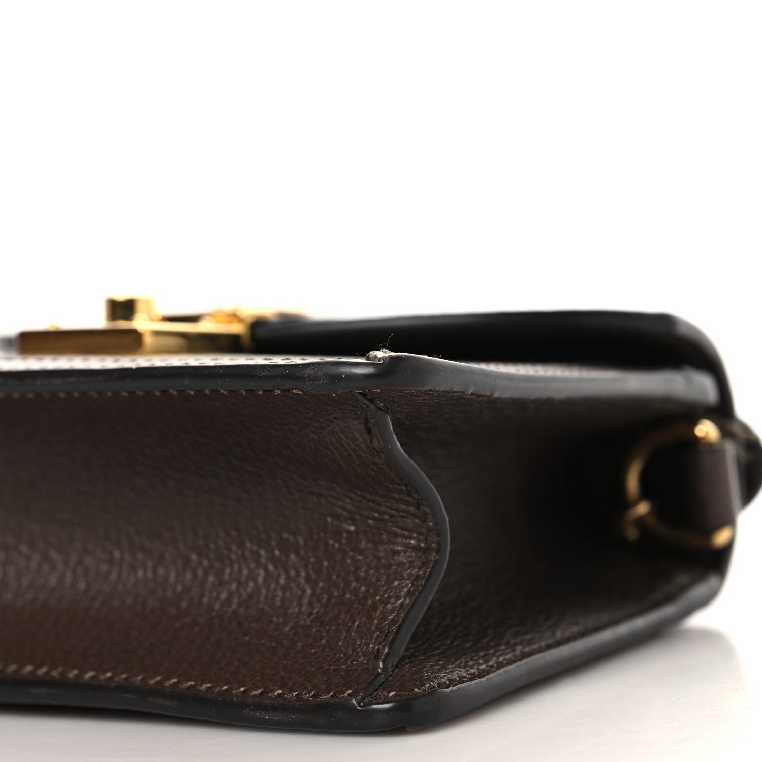 GG Supreme Monogram Textured Dollar Calfskin Web Mini Ophidia Padlock Top Handle Chain Shoulder Bag Beige Ebony New Acero