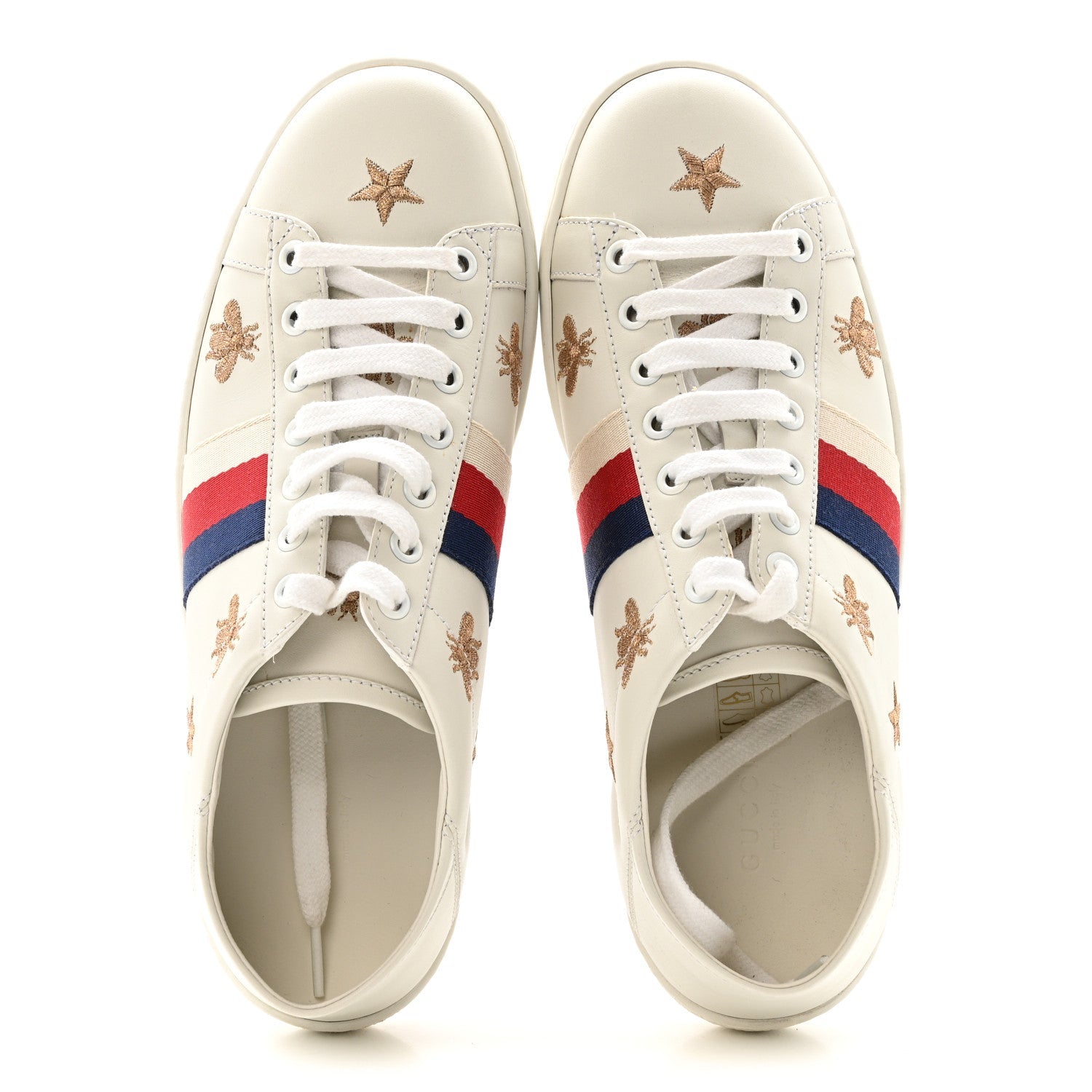 Calfskin Bee Star Embroidered Sylvie Web Ace Sneakers 38 White