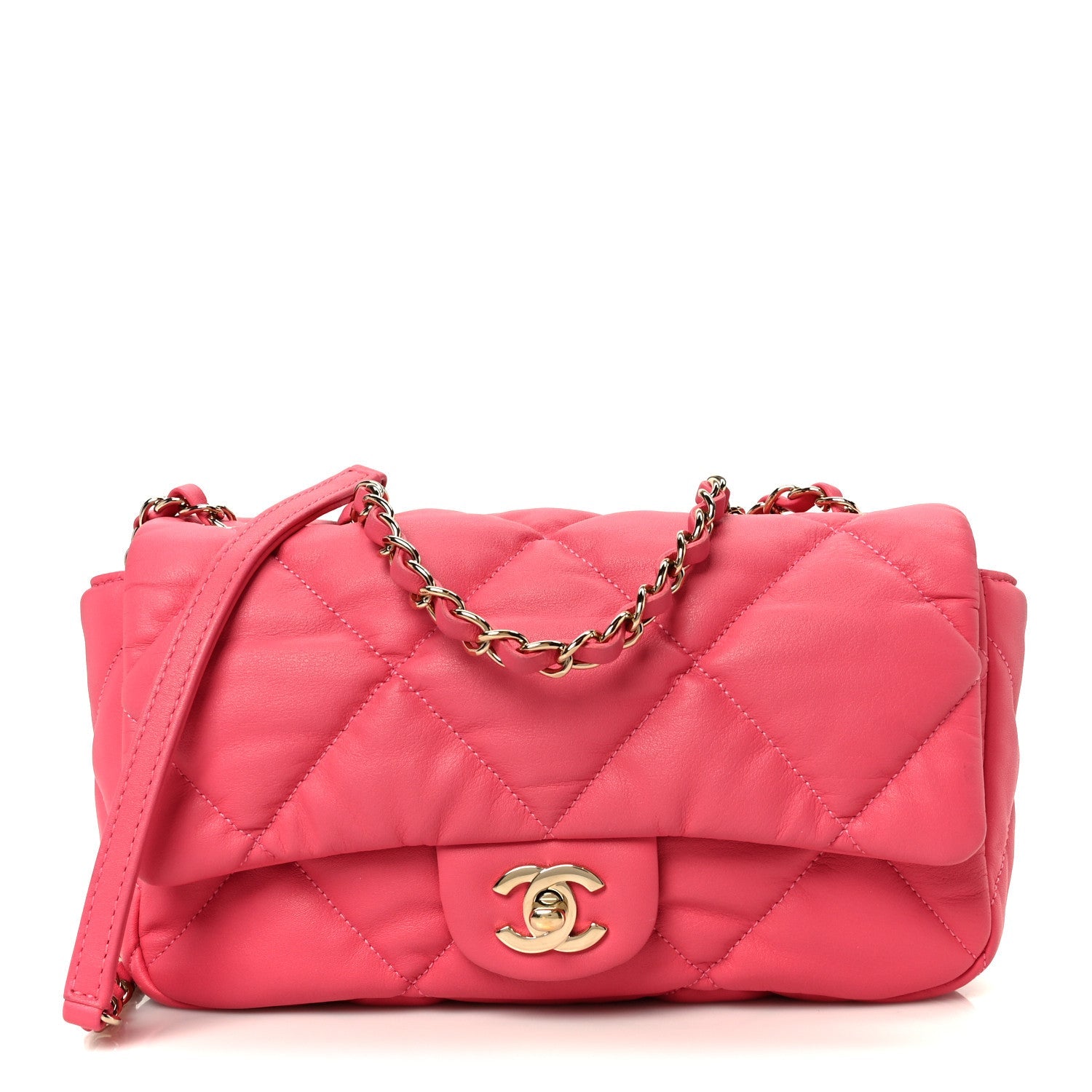 Calfskin Quilted Medium Bubbly Flap Pink