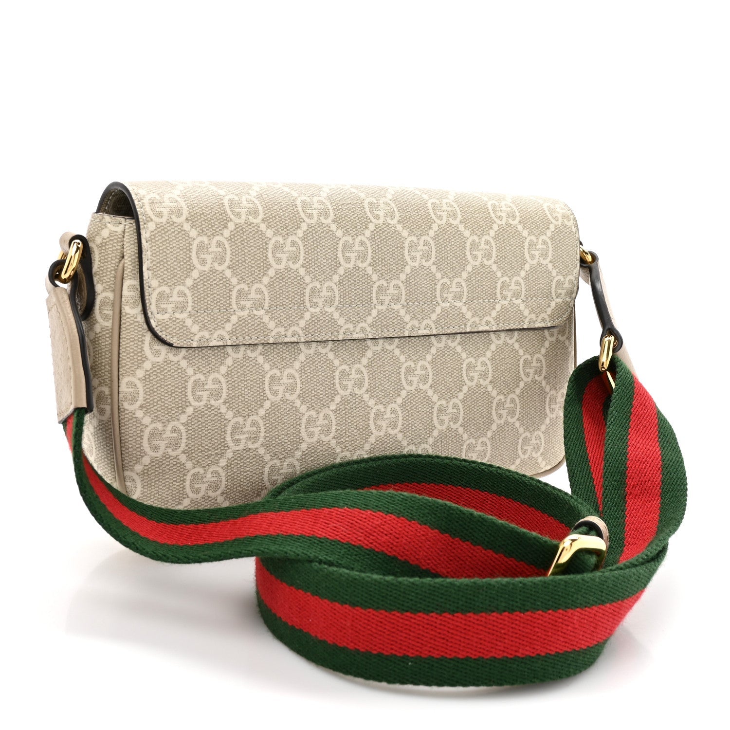 GG Supreme Monogram Textured Dollar Calfskin Web Mini Ophidia Envelope Shoulder Bag Beige Mystic White Oatmeal