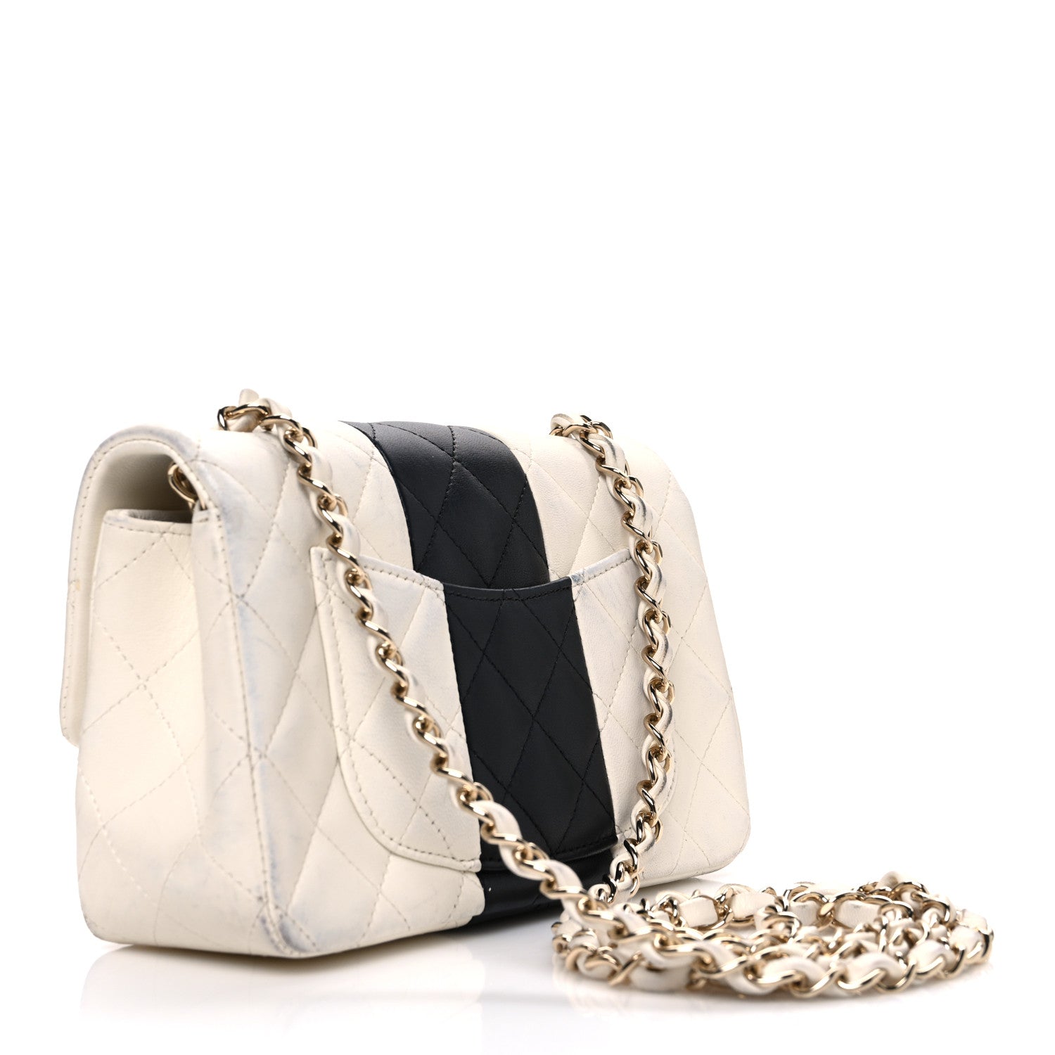 Lambskin Quilted Mini Rectangular Flap White Black