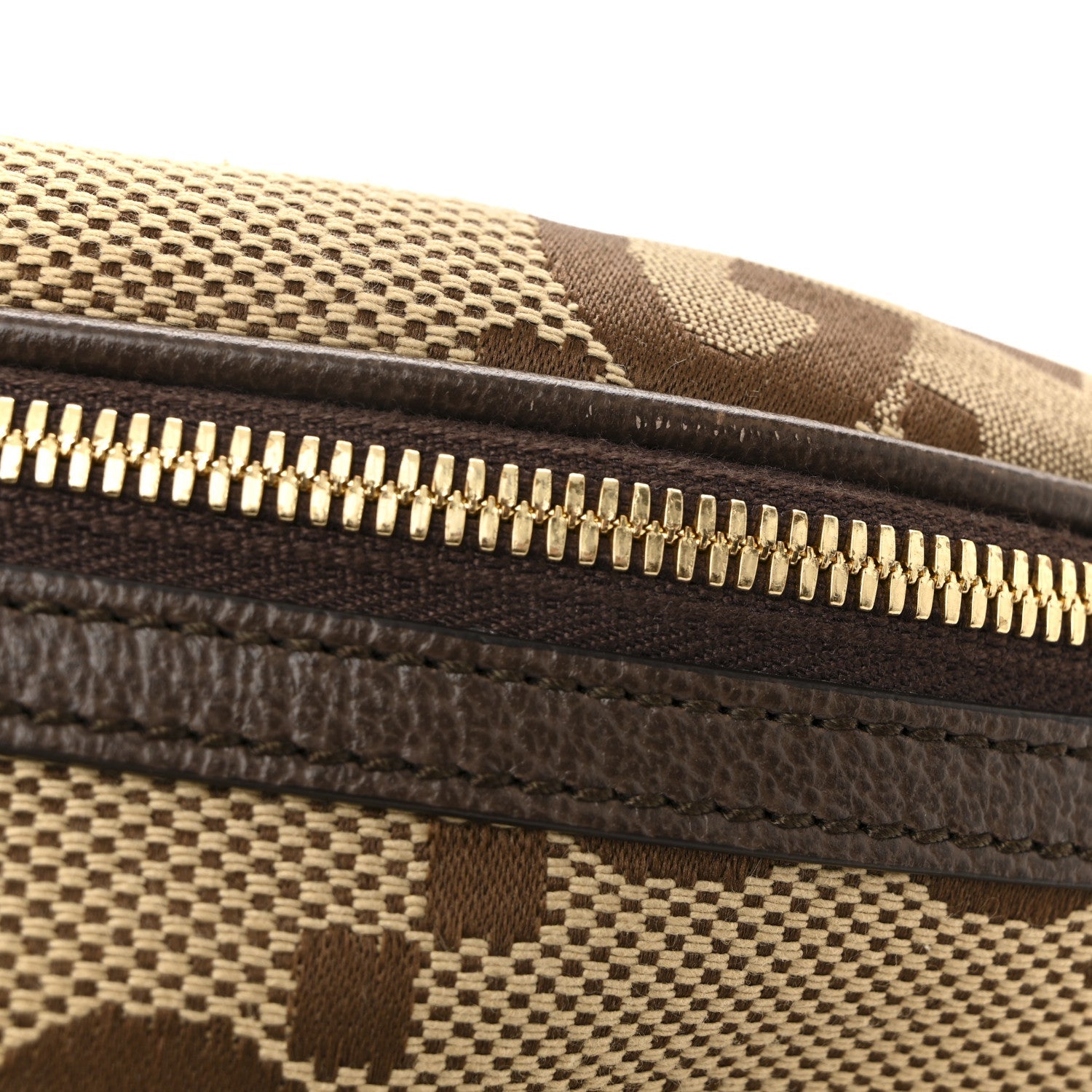Monogram Jumbo GG Textured Dollar Calfskin Web Belt Bag Camel Ebony New Acero
