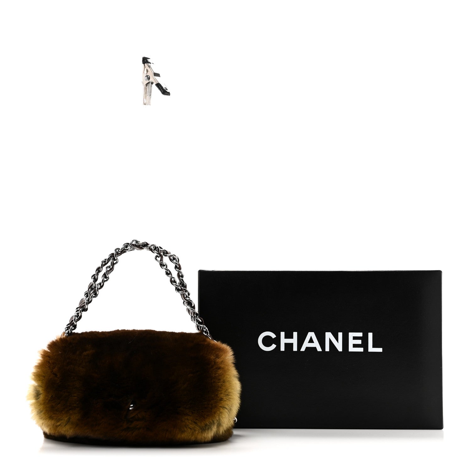 Rabbit Fur Chain Flap Brown