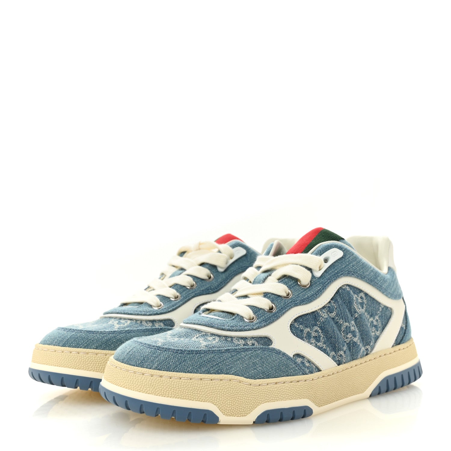 New Denim Delave GG Monogram Womens Re-Web Sneakers 40 Light Blue Royale