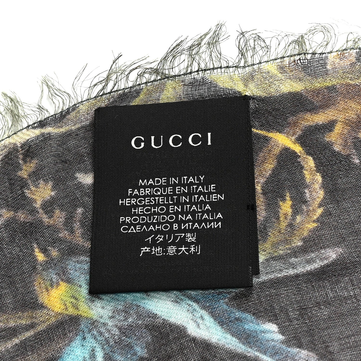 Modal Wool Tropical Print Shawl Scarf Black Multi