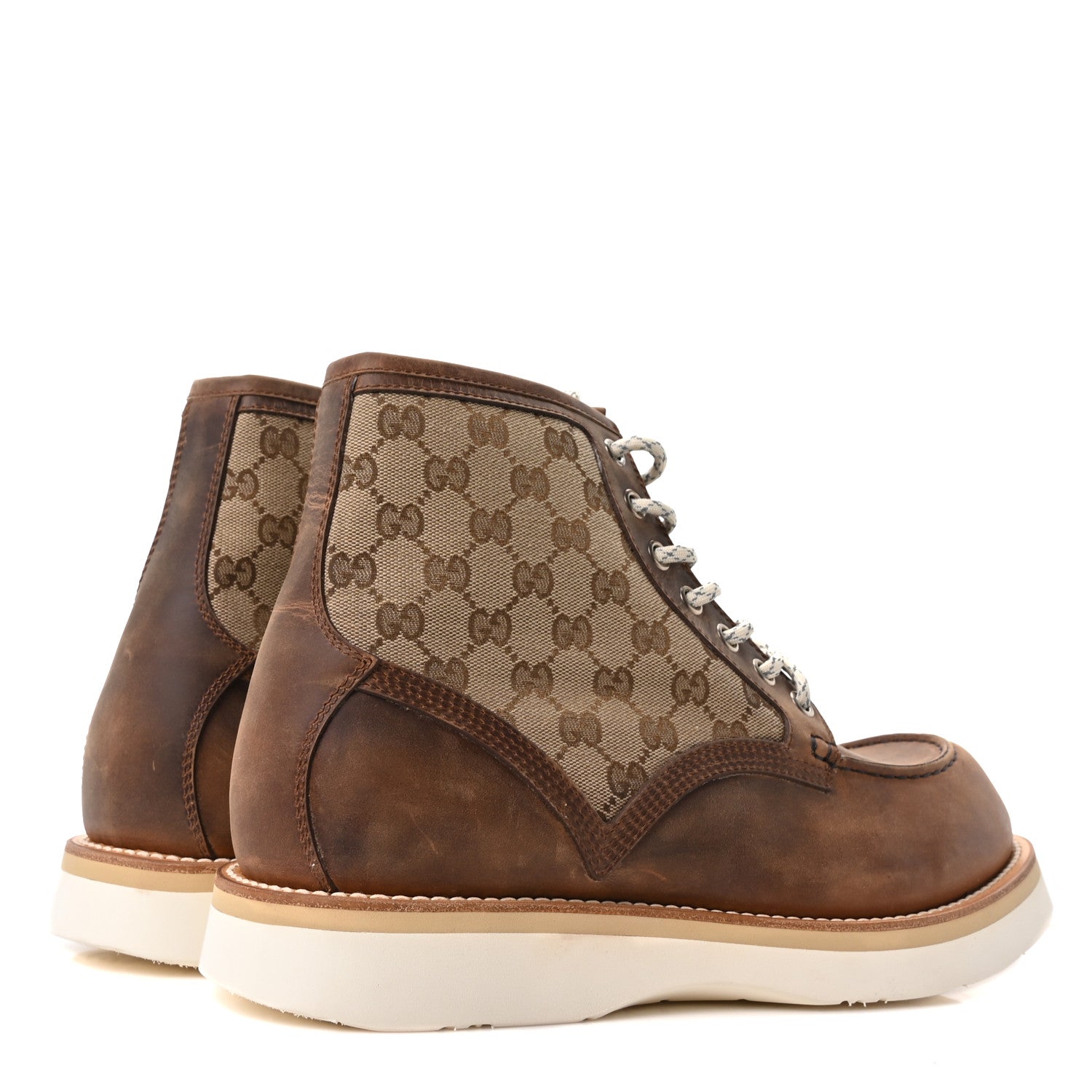 Garrett Calfskin Monogram Mens Ala Boots 12 Beige Ebony Cuir