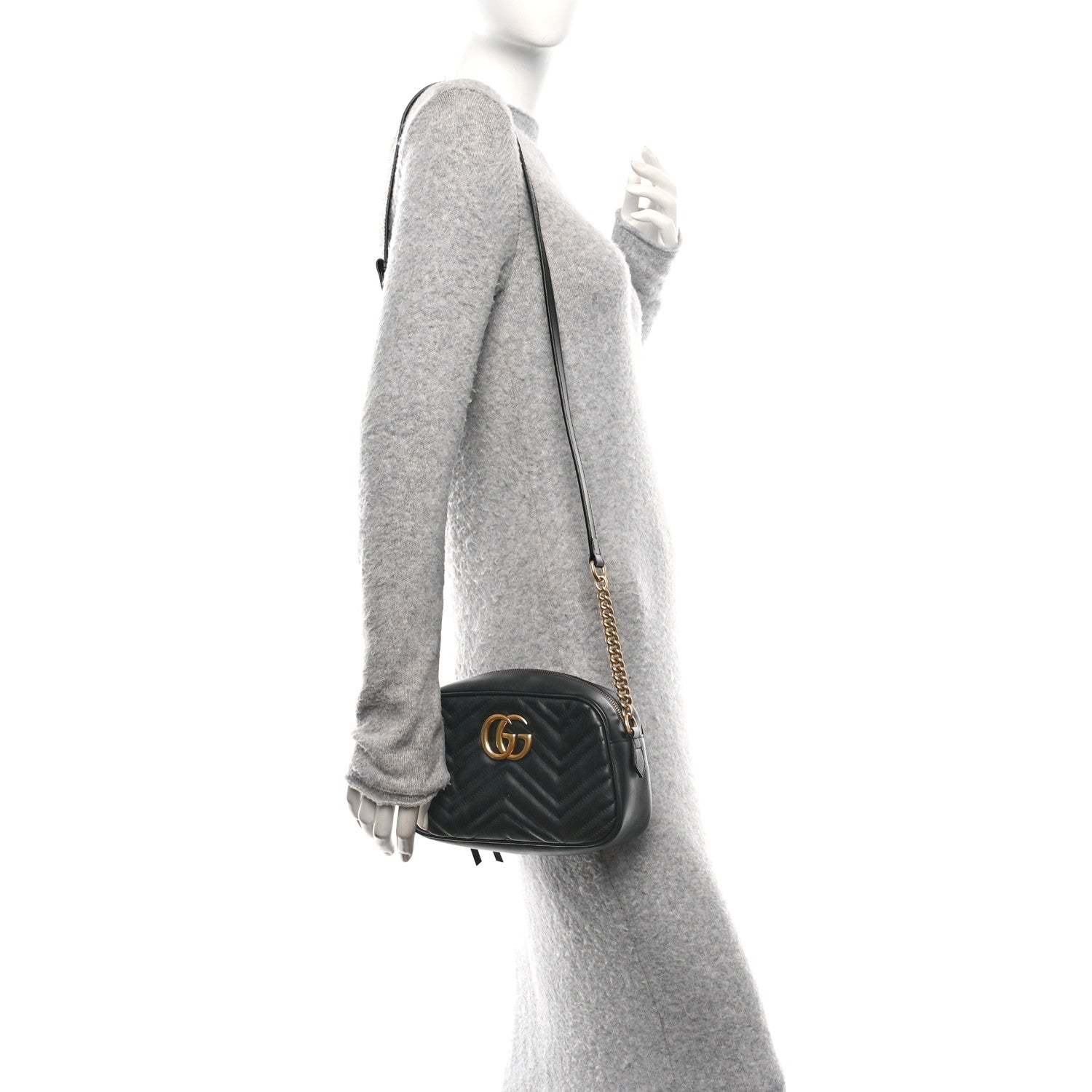 Calfskin Matelasse Small GG Marmont Chain Shoulder Bag Black