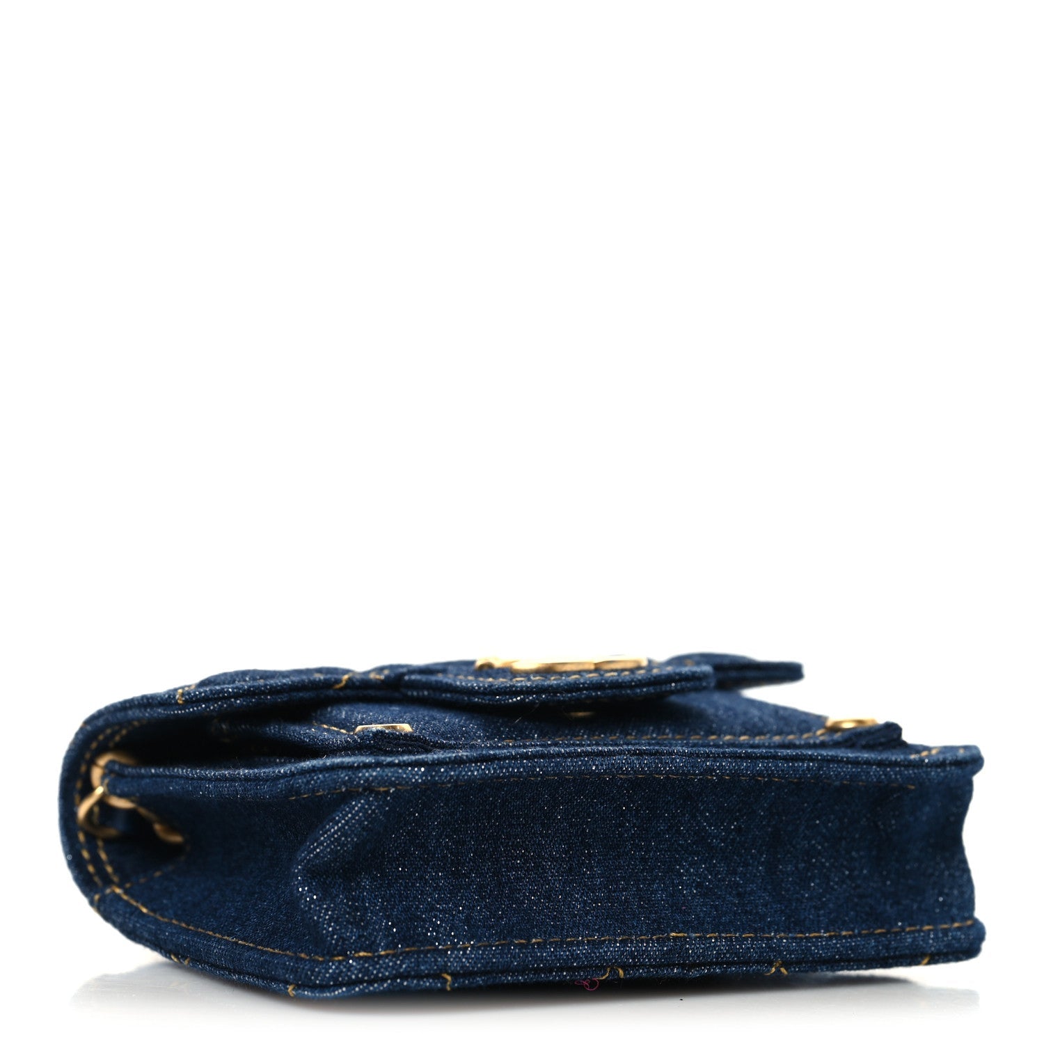 Denim Quilted Double You Card Holder On Chain Blue