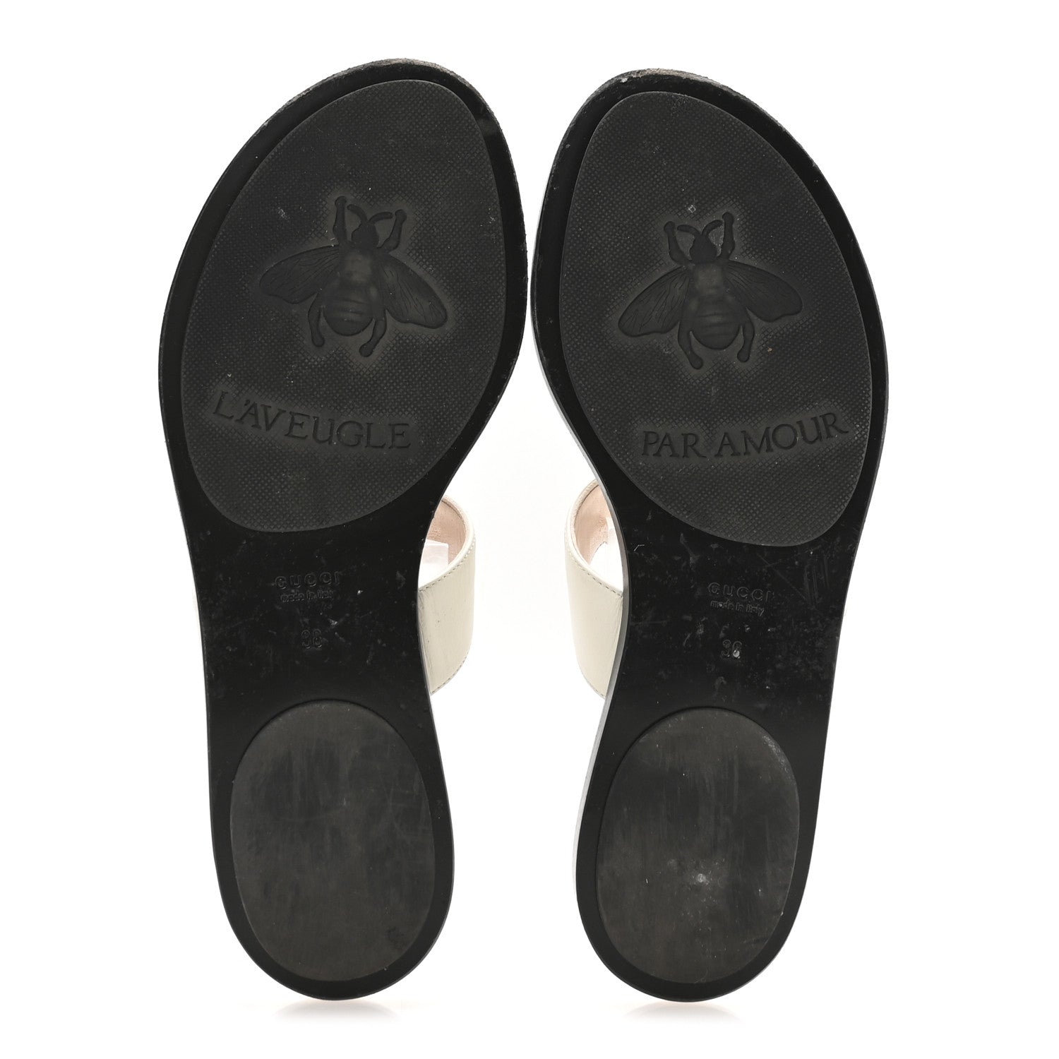 Calfskin GG Marmont Thong Sandals 38 Mystic White