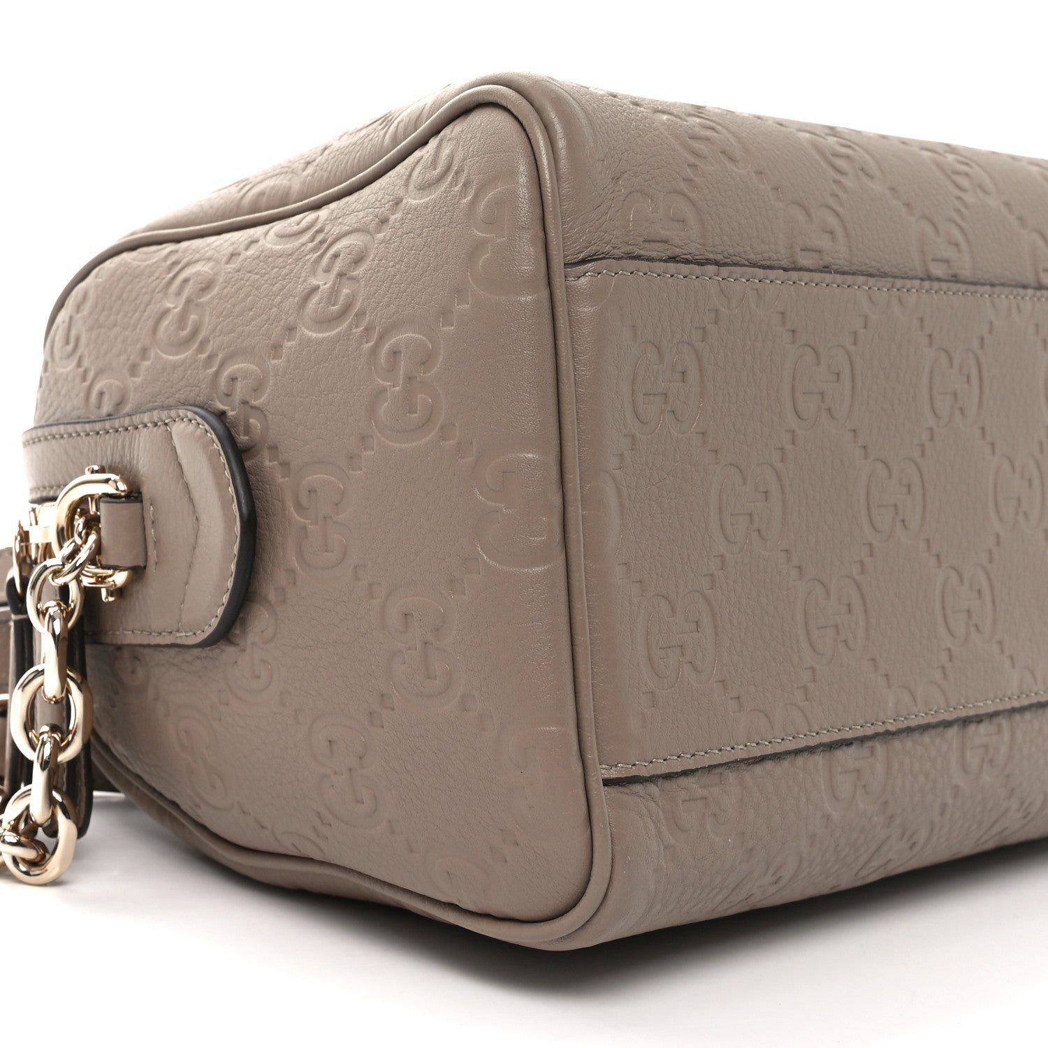 GG Grainy Calfskin Emblem Small Top Handle Bag Taupe