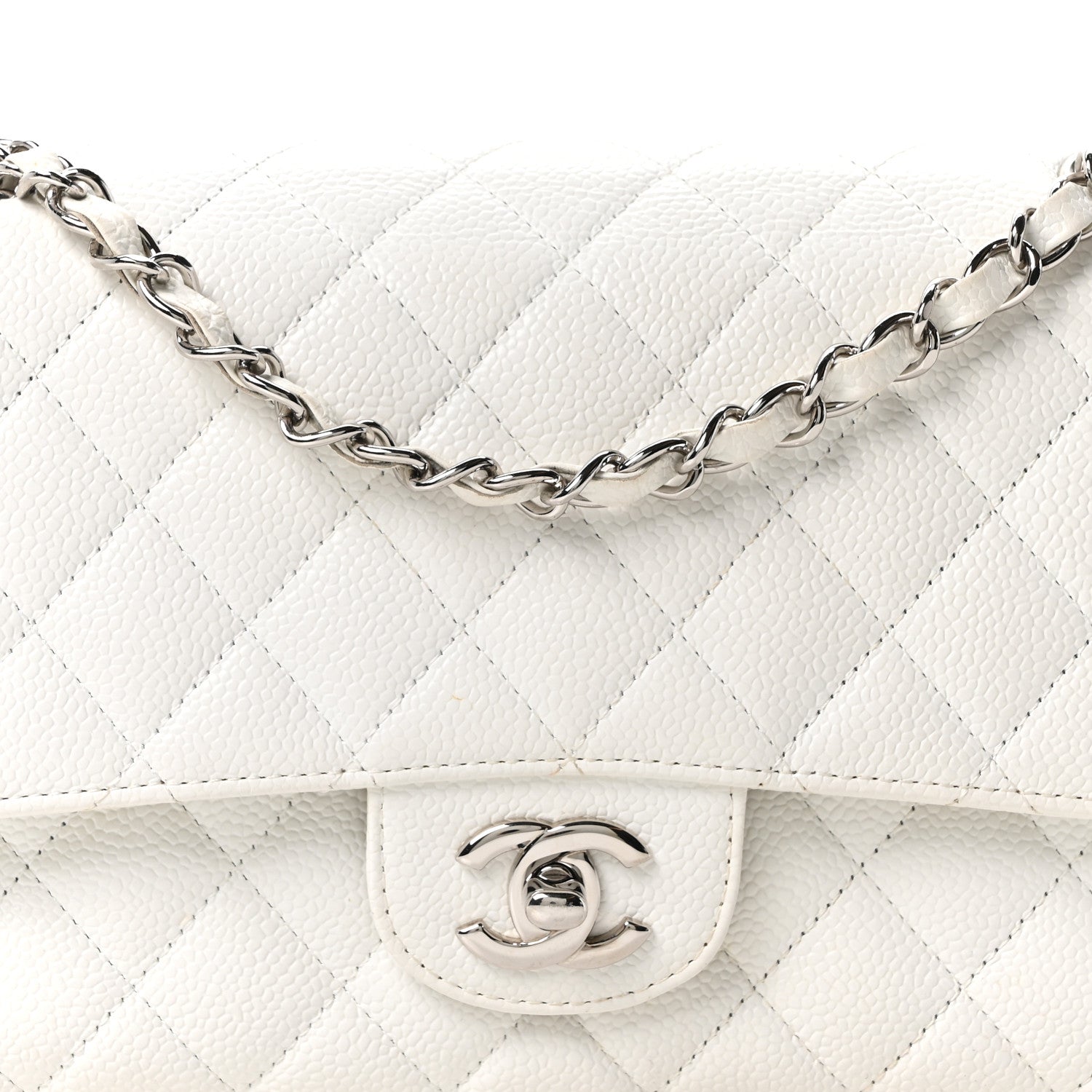 Caviar Quilted Medium Double Flap Ivory