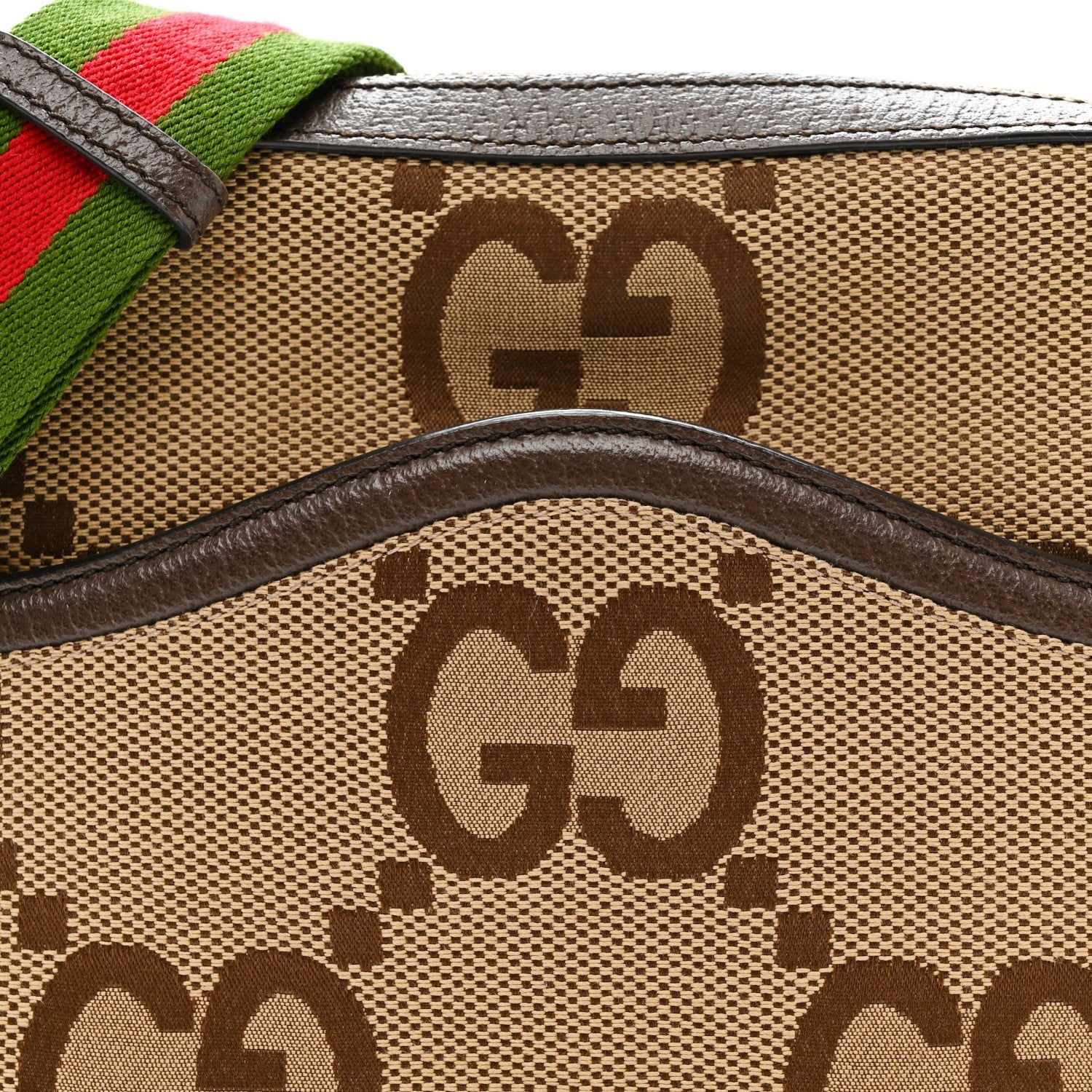 Monogram Jumbo GG Textured Dollar Calfskin Web Messenger Shoulder Bag Camel Ebony New Acero