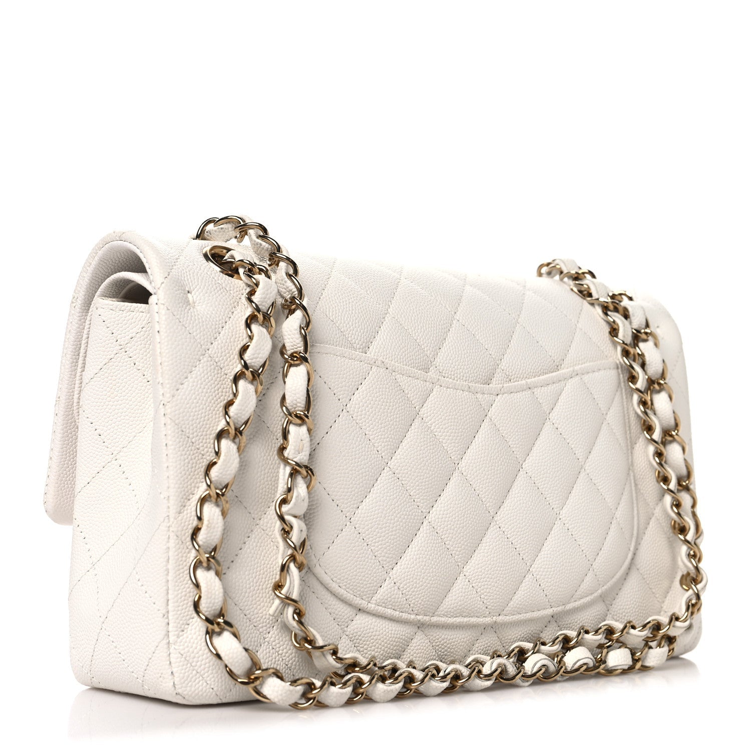 Caviar Quilted Medium Double Flap White