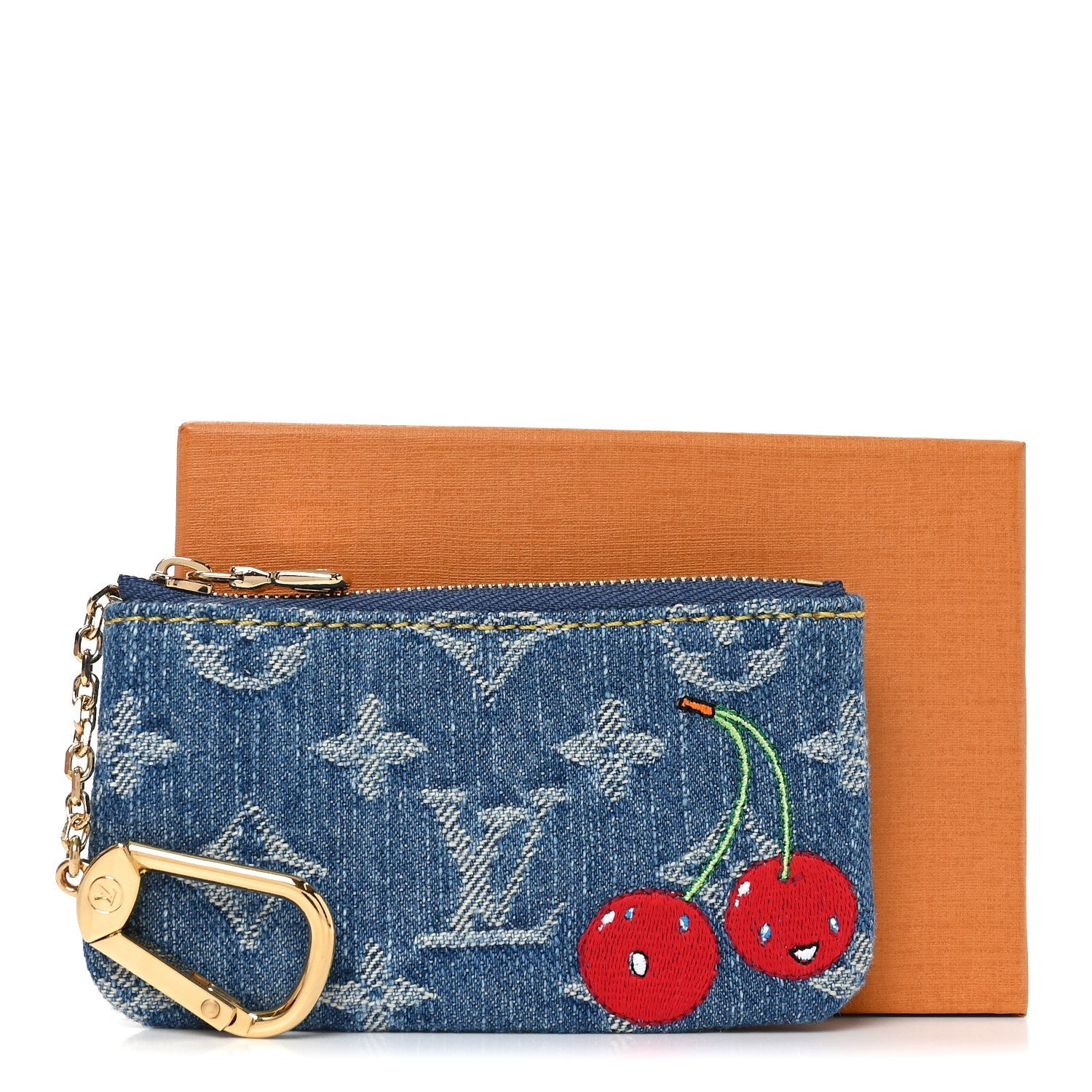 LV X TM Monogram Denim Cerises Key Pouch Blue