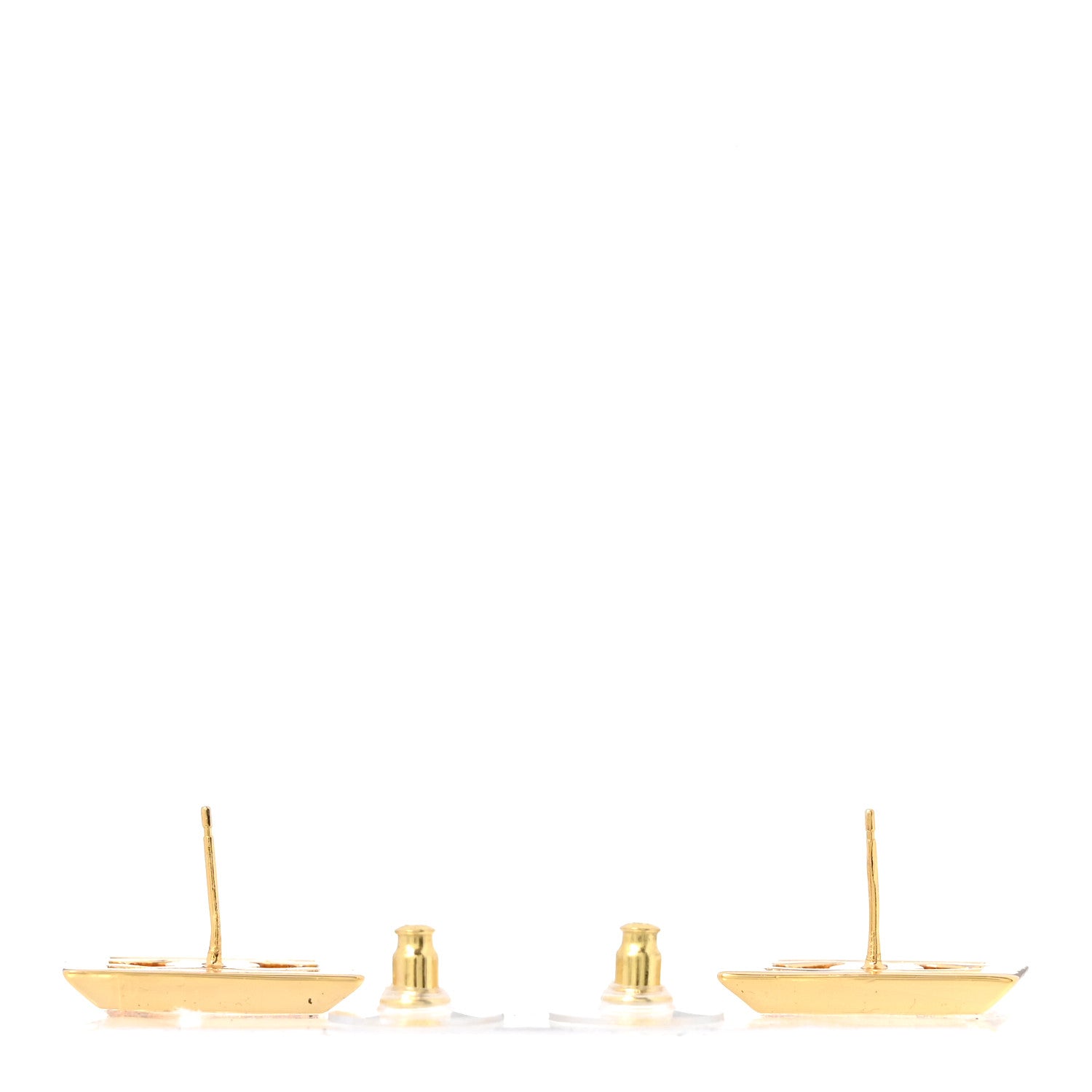 Metal Enamel CC Square Earrings Gold White
