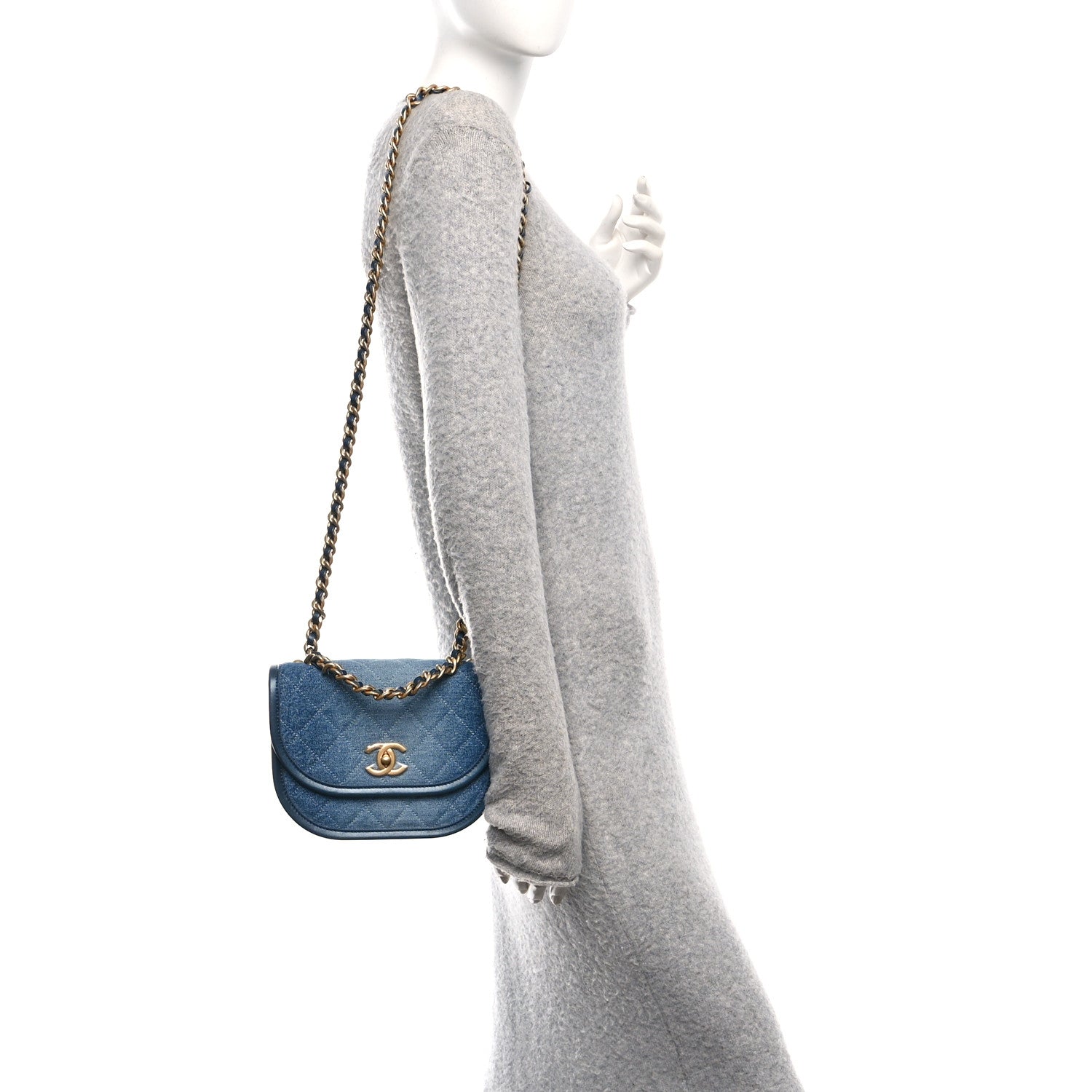 Washed Denim Quilted Small Messenger Flap Blue