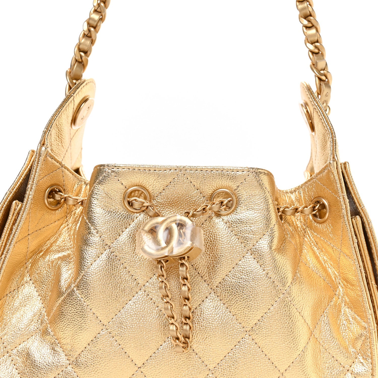 Metallic Caviar Quilted Mini Chanel 25 Handbag Gold