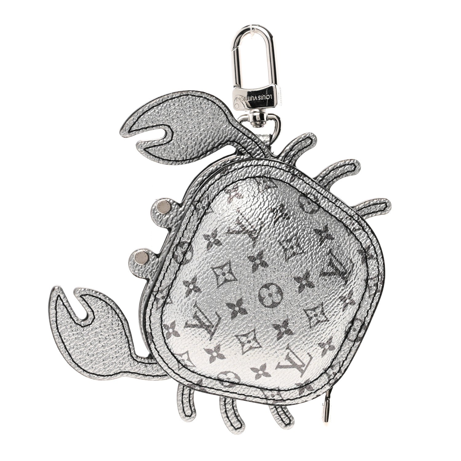 Metallic Monogram Crab Bag Charm Grey Silver