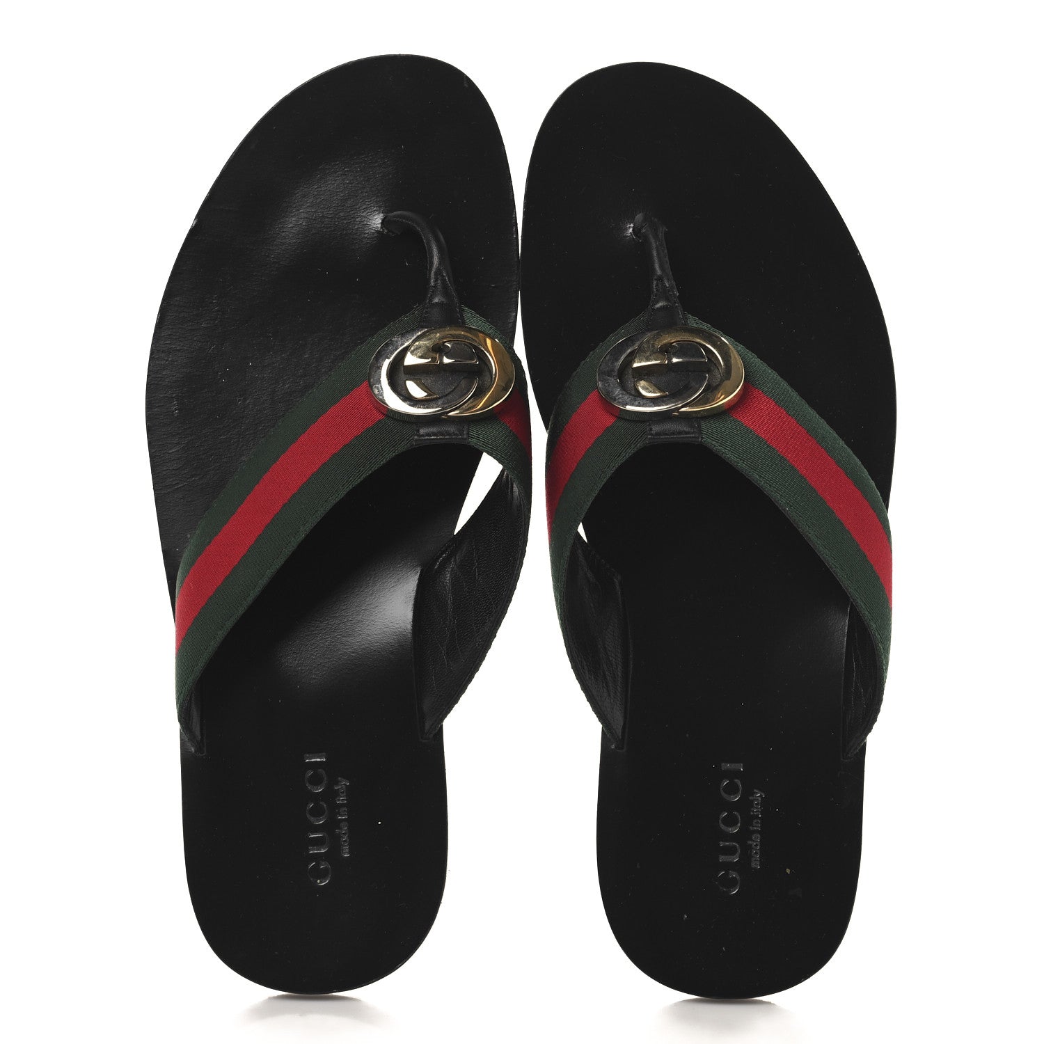 Nylon Calfskin Web Mens GG Thong Sandals 11 Green Red Black