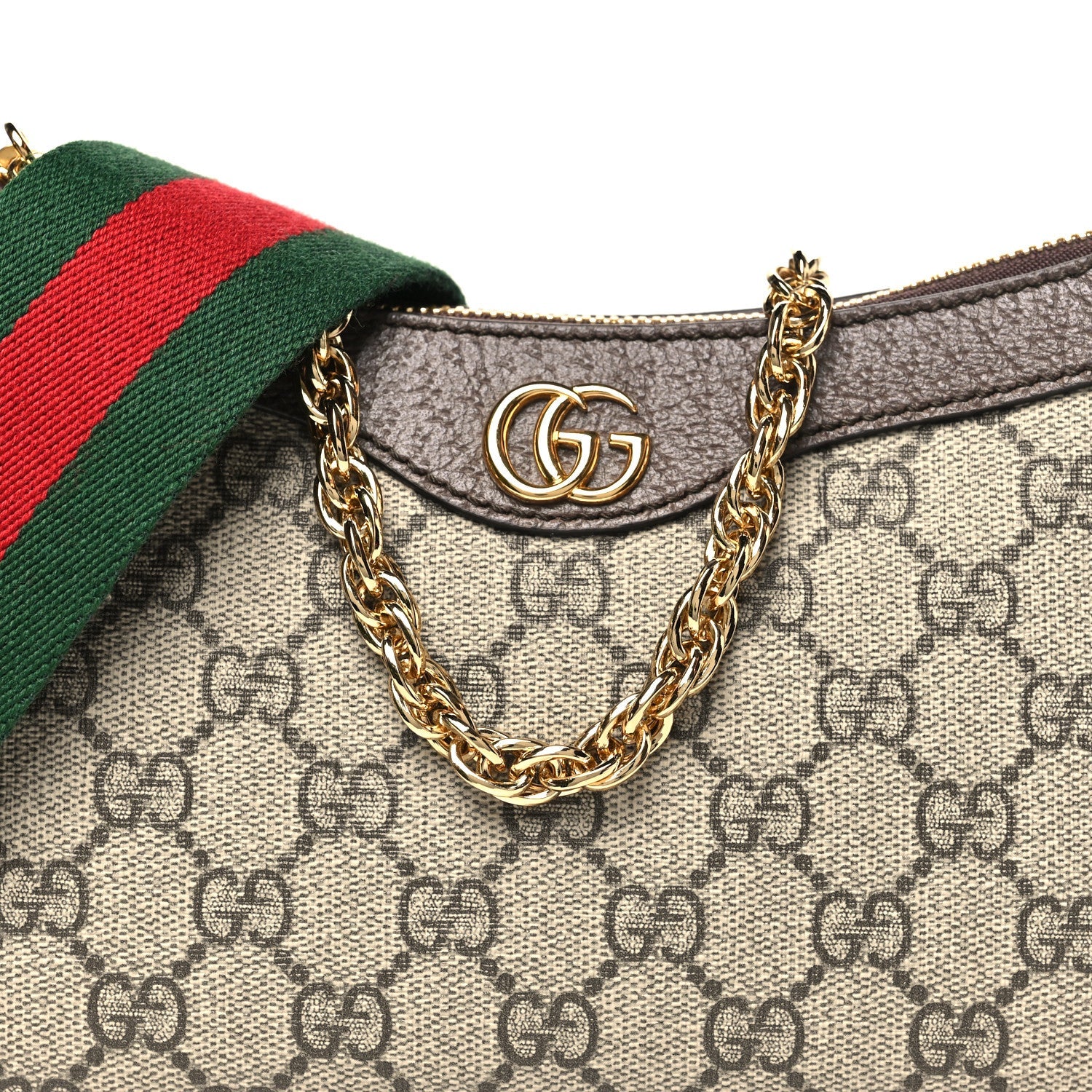 GG Supreme Monogram Textured Dollar Calfskin Web Small Ophidia GG Handbag Beige Ebony New Acero