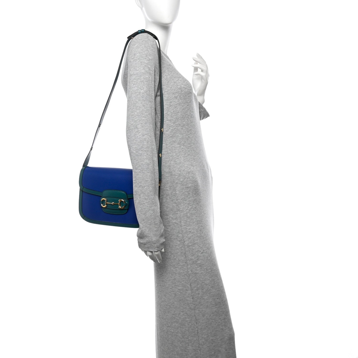 Azalea Calfskin Horsebit 1955 Shoulder Bag Imperial Blue Pavone