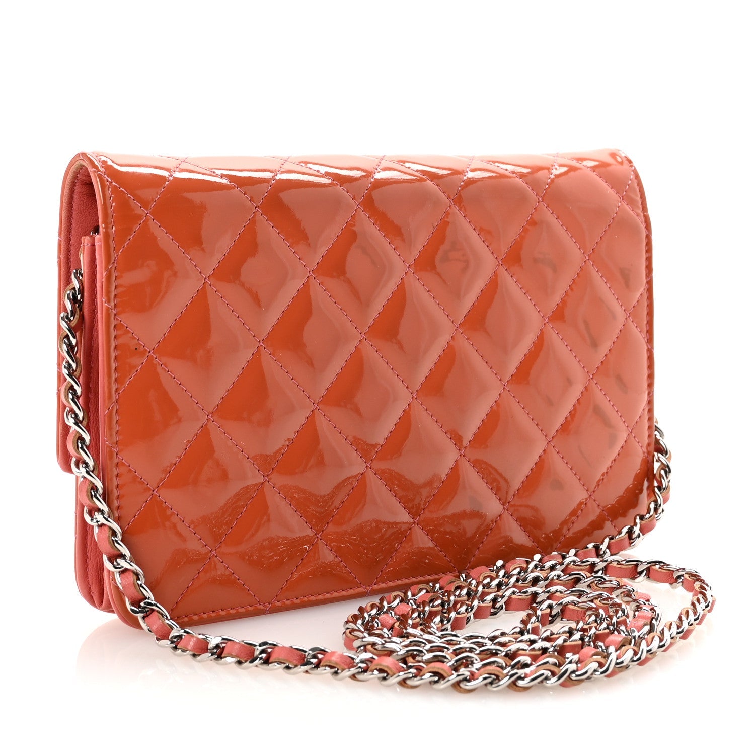 Patent Quilted Brilliant Wallet On Chain WOC Coral