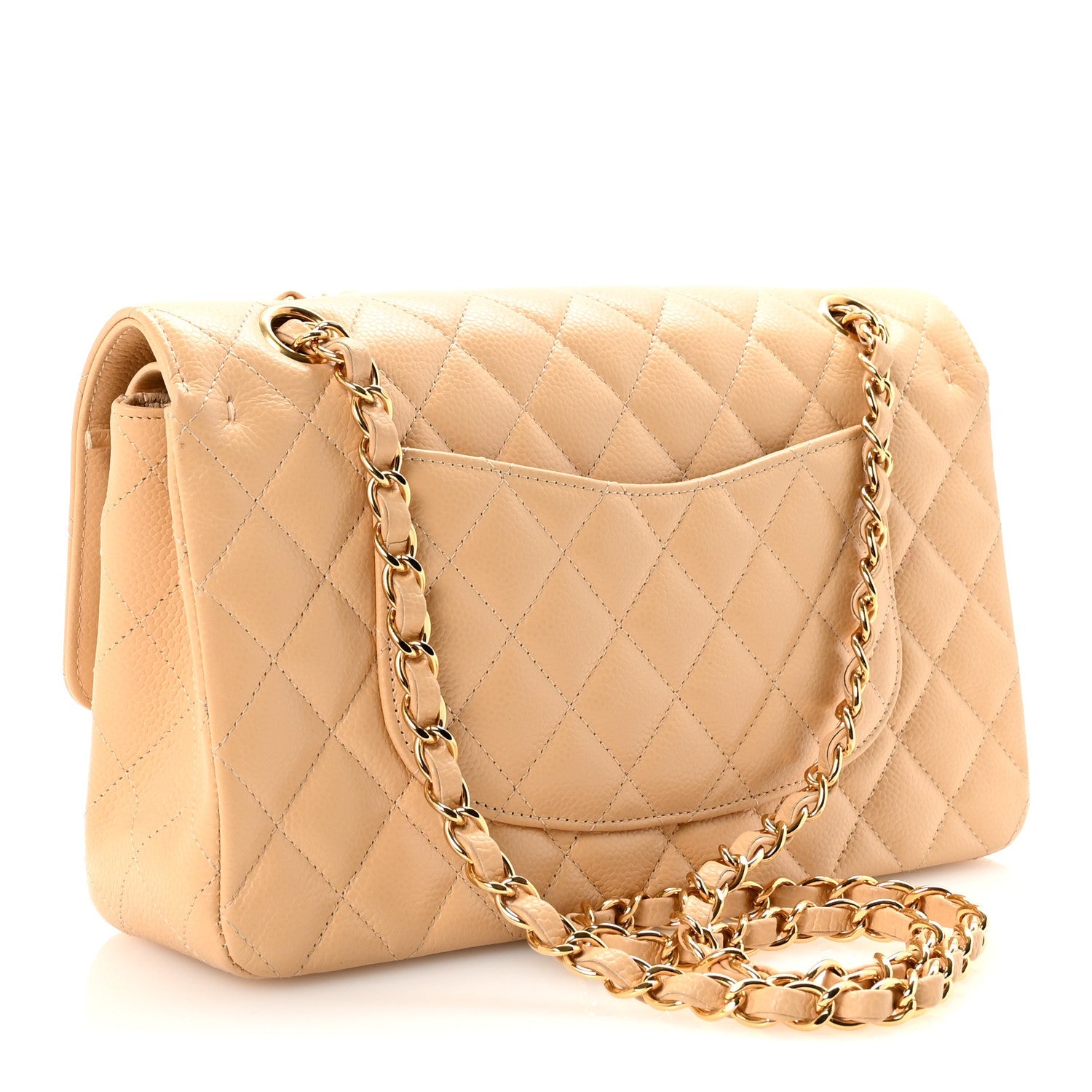 Caviar Quilted Medium Double Flap Beige