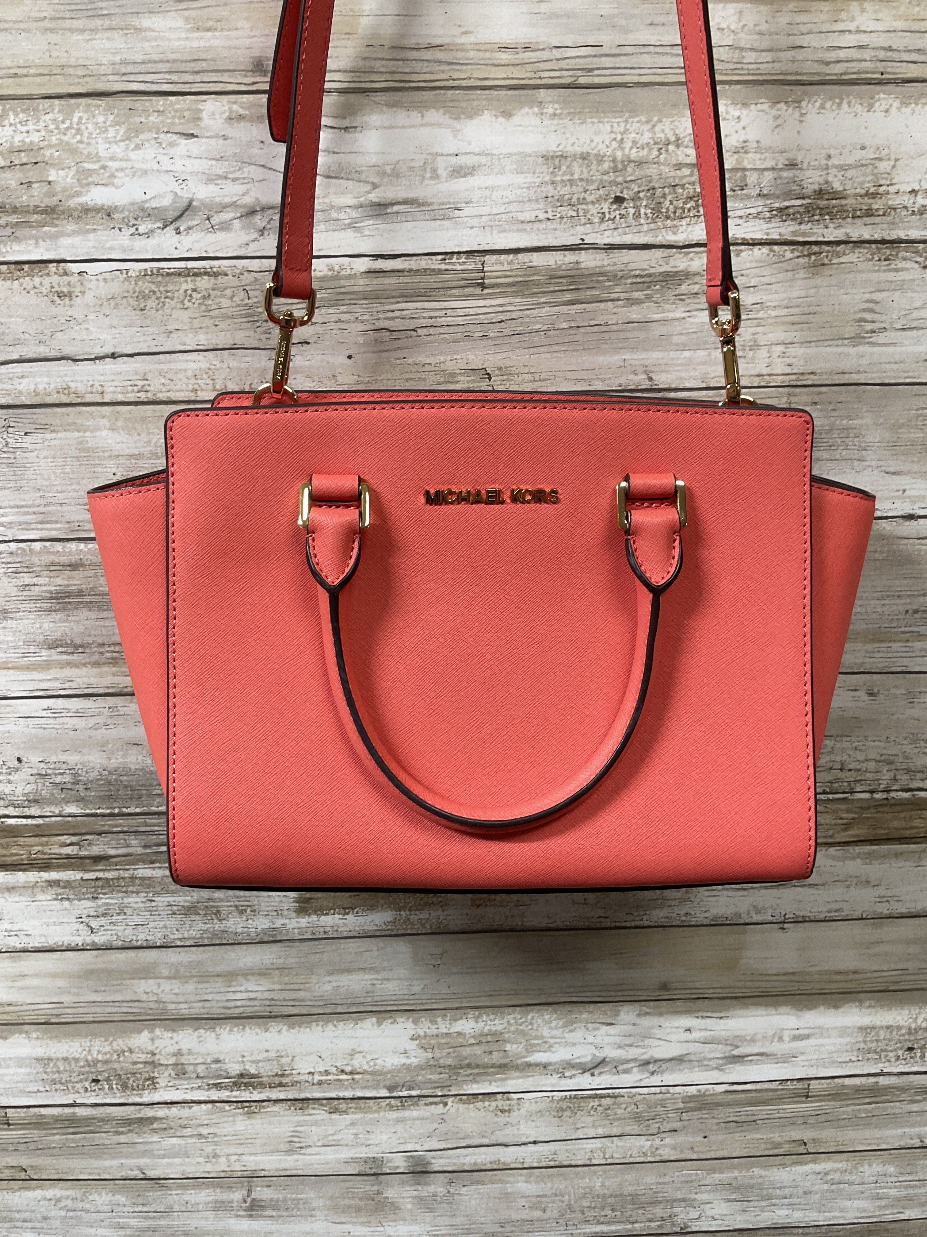 Handbag Designer By Michael Kors In Coral, Size:Medium