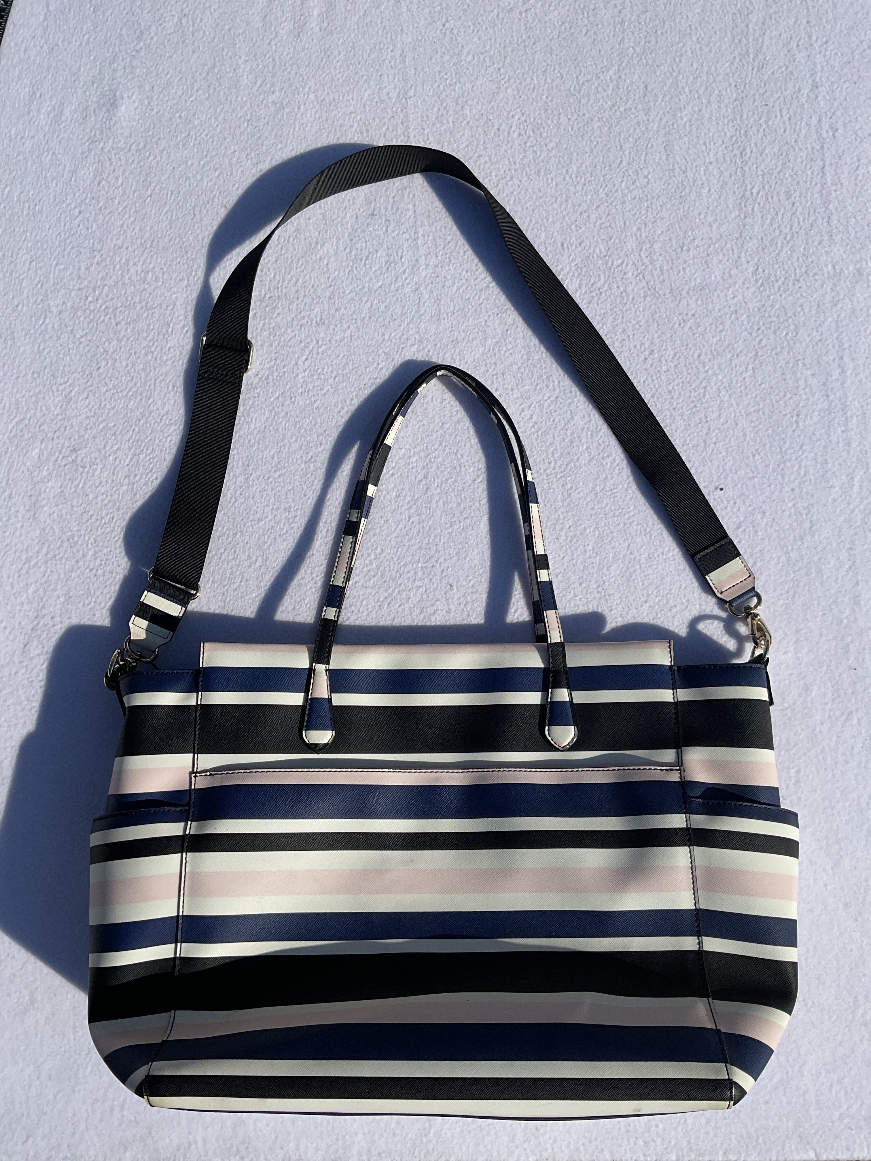 Tote Designer By Kate Spade In Striped Pattern, Size:Large