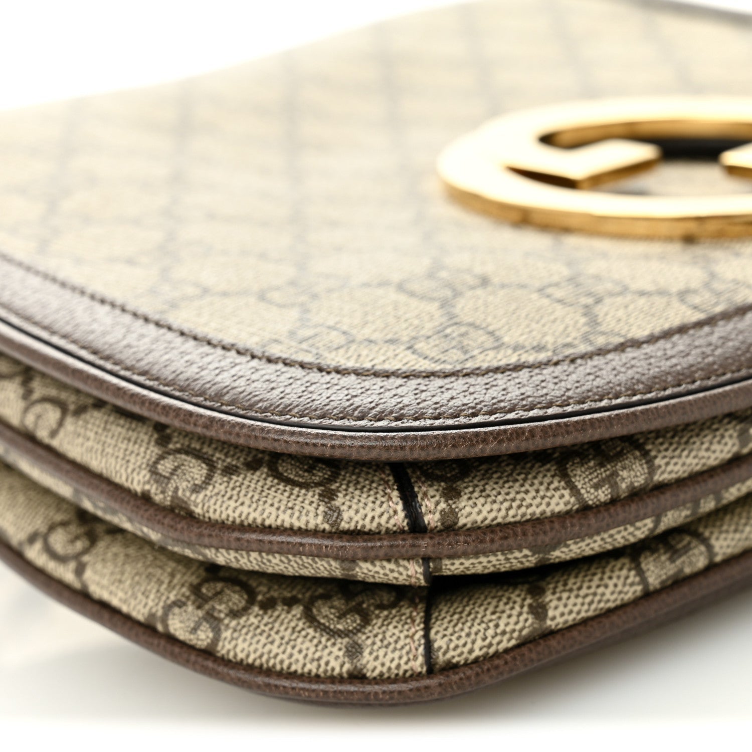 GG Supreme Monogram Textured Dollar Calfskin Web Medium Blondie Top Handle Shoulder Flap Bag Beige Ebony New Acero