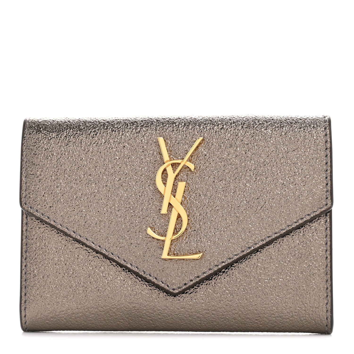 Grained Metallic Calfskin Small Monogram Envelope Wallet Bronze