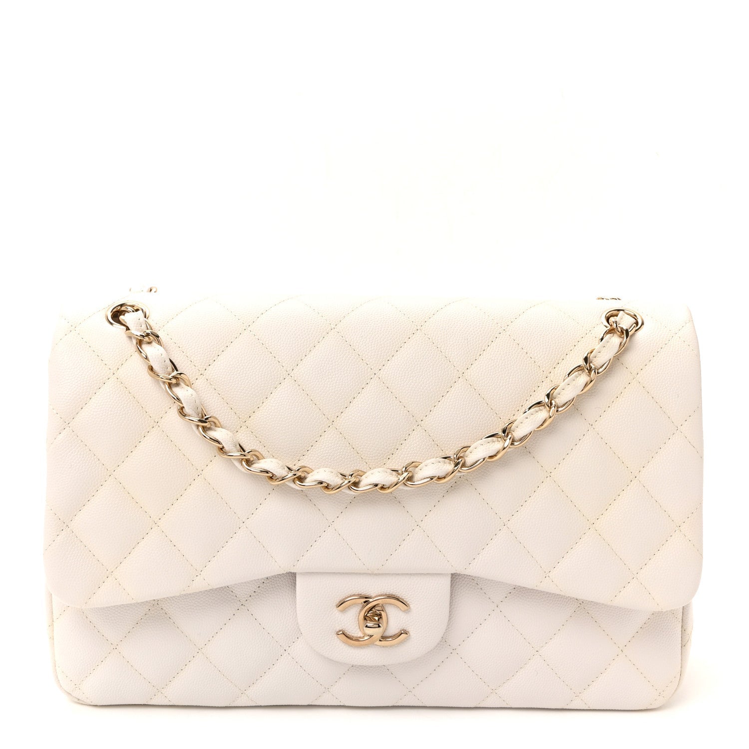 Caviar Quilted Jumbo Double Flap White