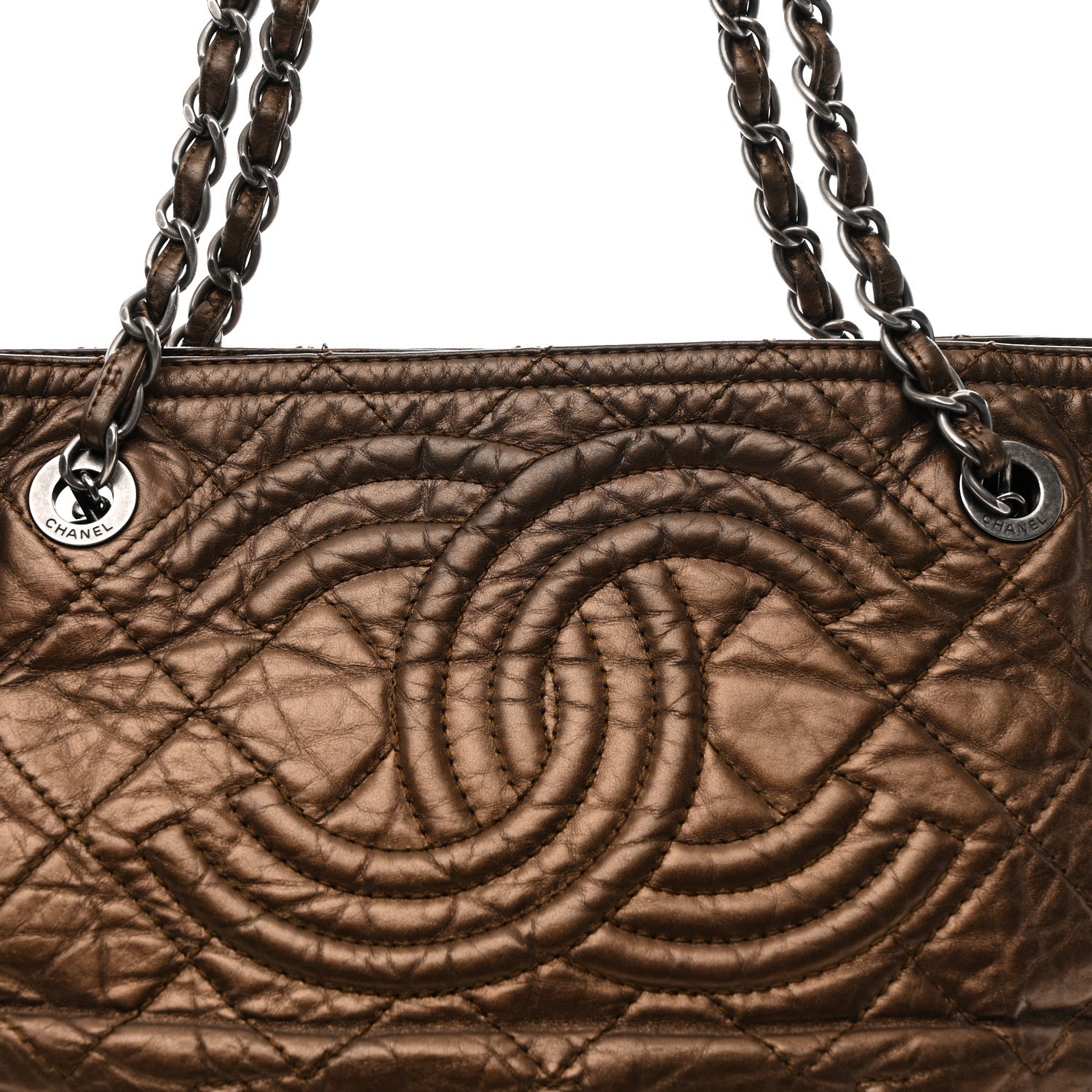 Metallic Aged Calfskin Small Shopping In Moscow Tote Bronze