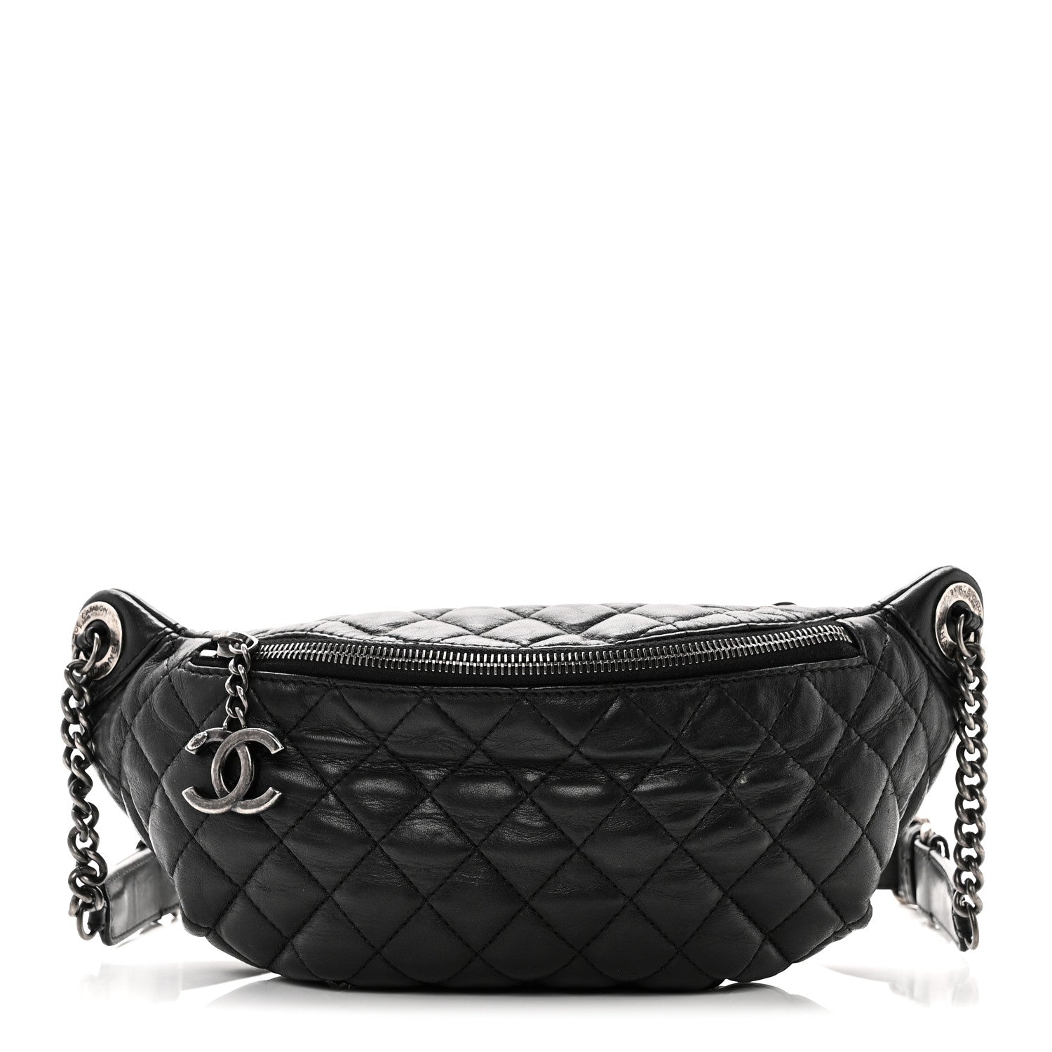 Lambskin Quilted Banane Waist Bag Fanny Pack Black