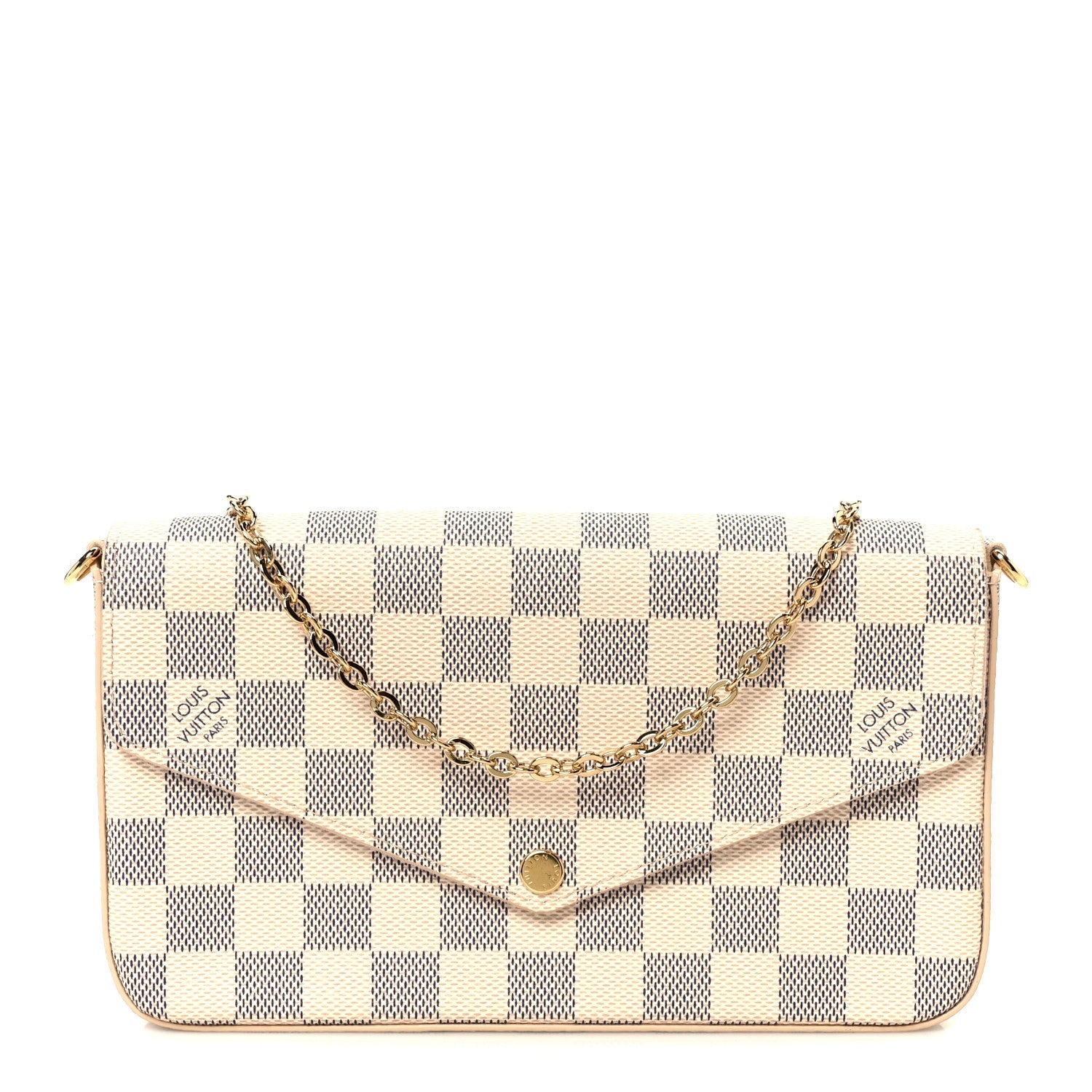 Damier Azur Pochette Felicie Chain Wallet Rose Ballerine