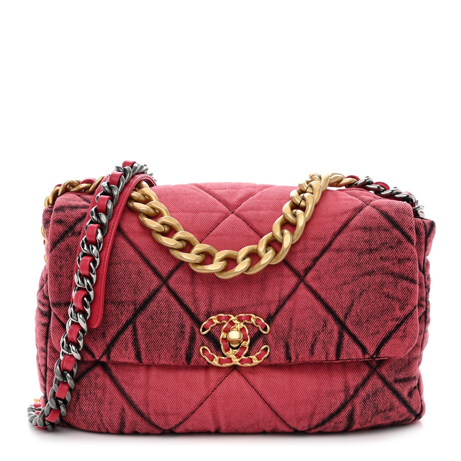 Washed Denim Quilted Medium Chanel 19 Flap Pink