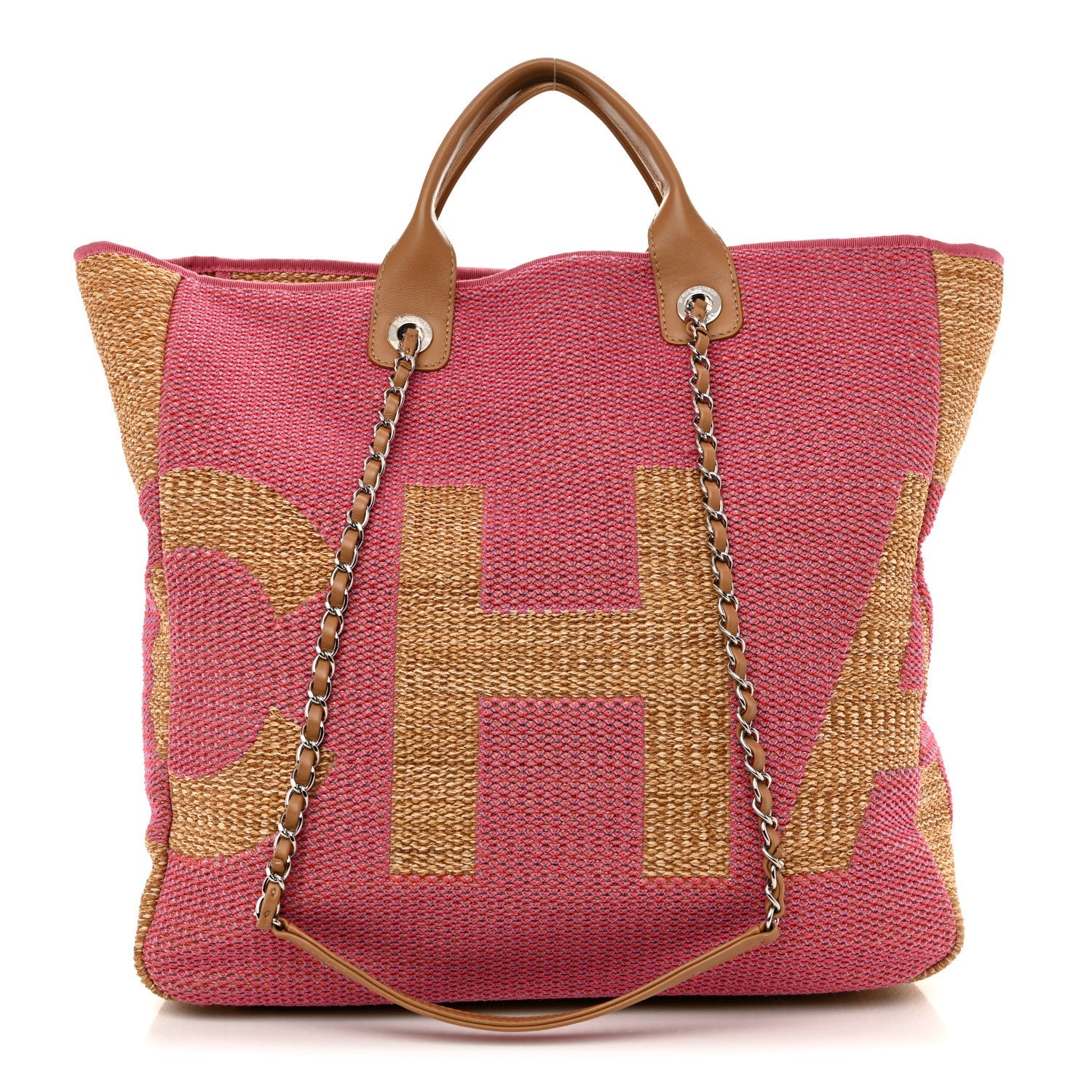 Mixed Fibers Large Shopping Bag Pink Beige