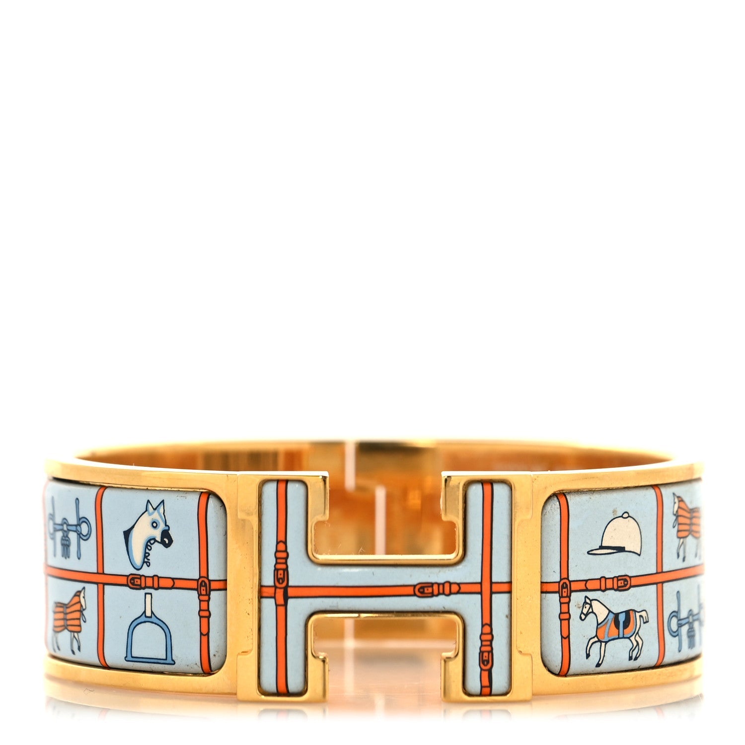 Enamel Printed Wide Couvertures et Tenues de Jour Clic Clac H Bracelet PM Orange Bleu