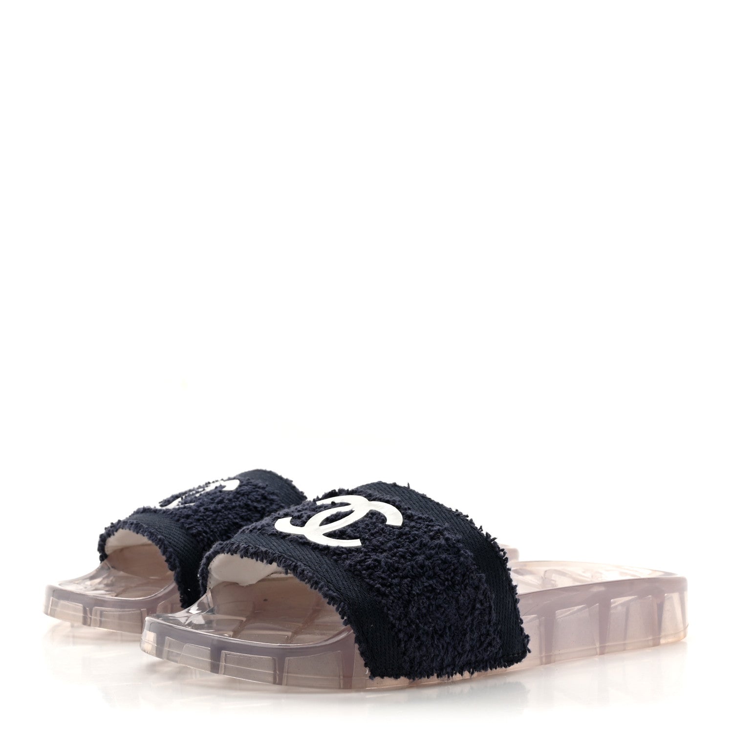 PVC Transparent Fabric CC Flat Slide Sandals 36 Navy