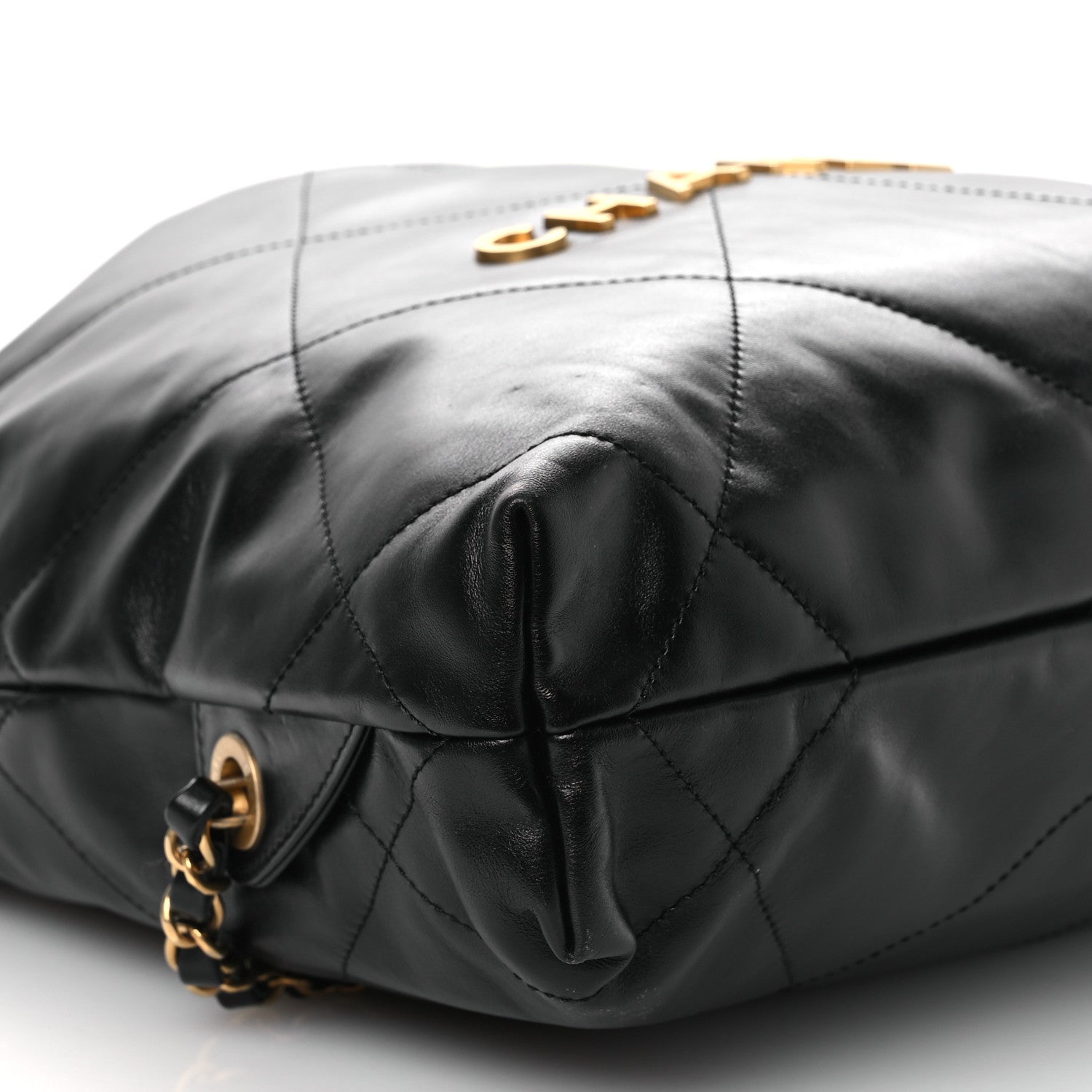 Shiny Calfskin Quilted Chanel 22 Backpack Black