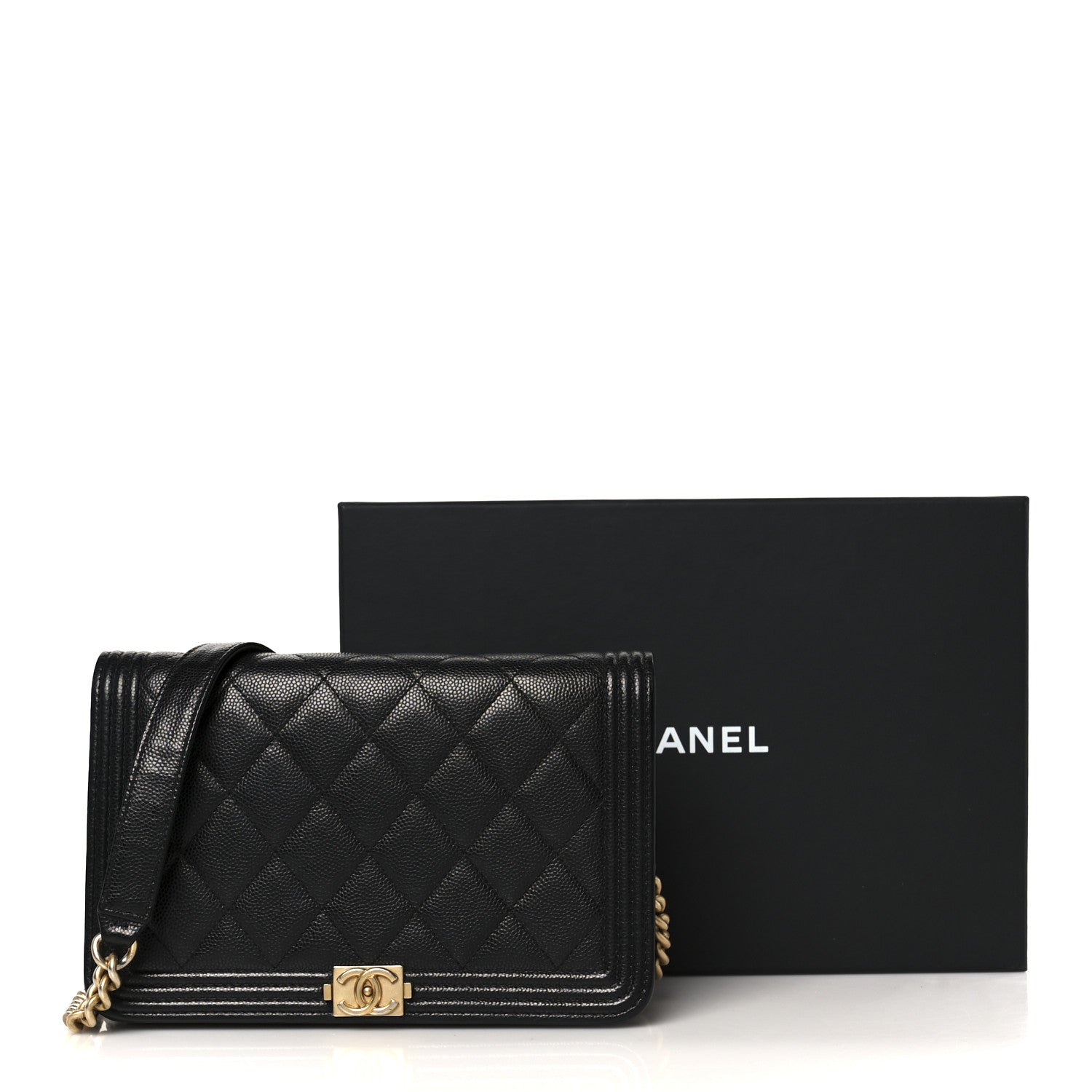 Caviar Quilted Boy Wallet On Chain WOC Black