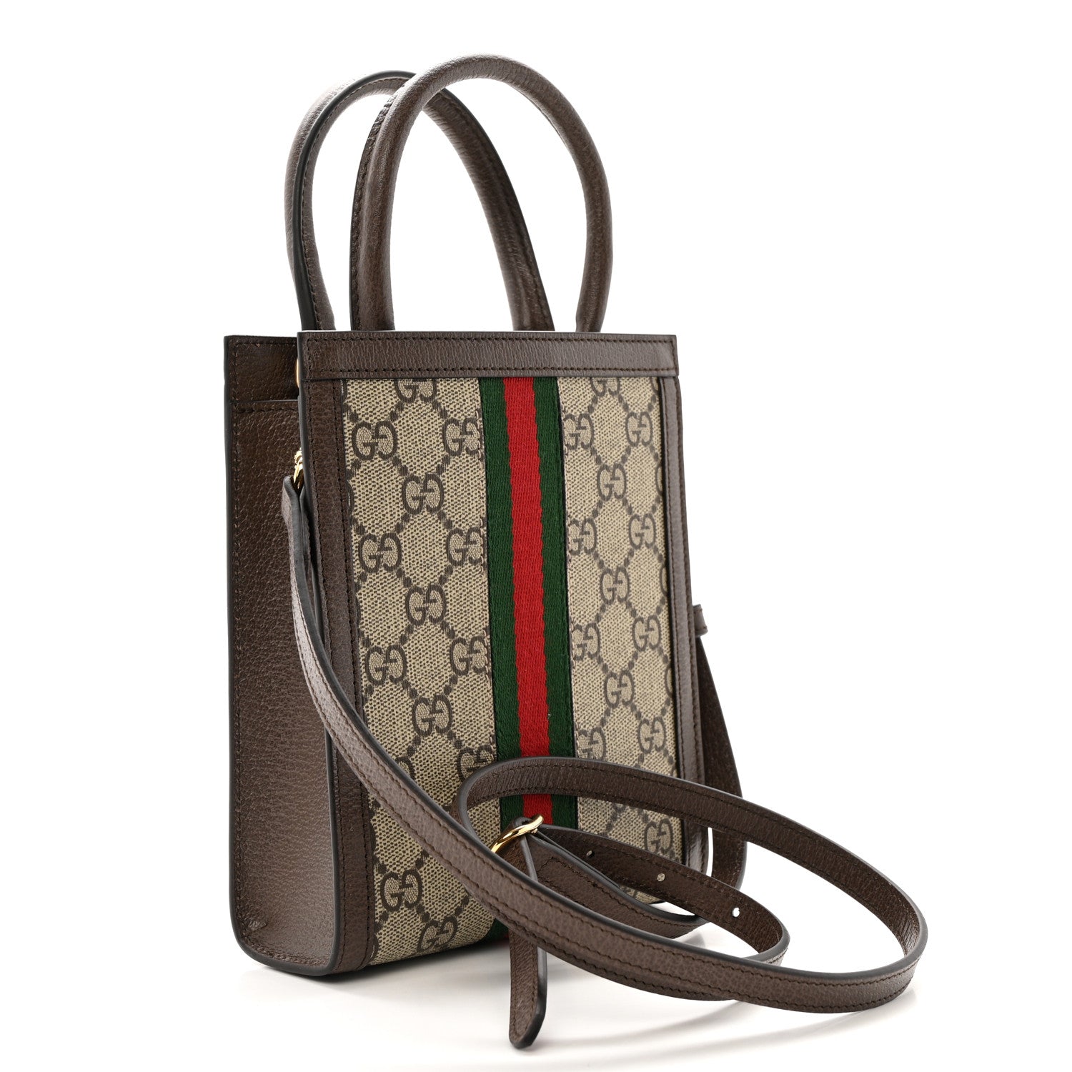 GG Supreme Monogram Textured Dollar Calfskin Web Super Mini Ophidia Mini Tote Bag Beige Ebony New Acero
