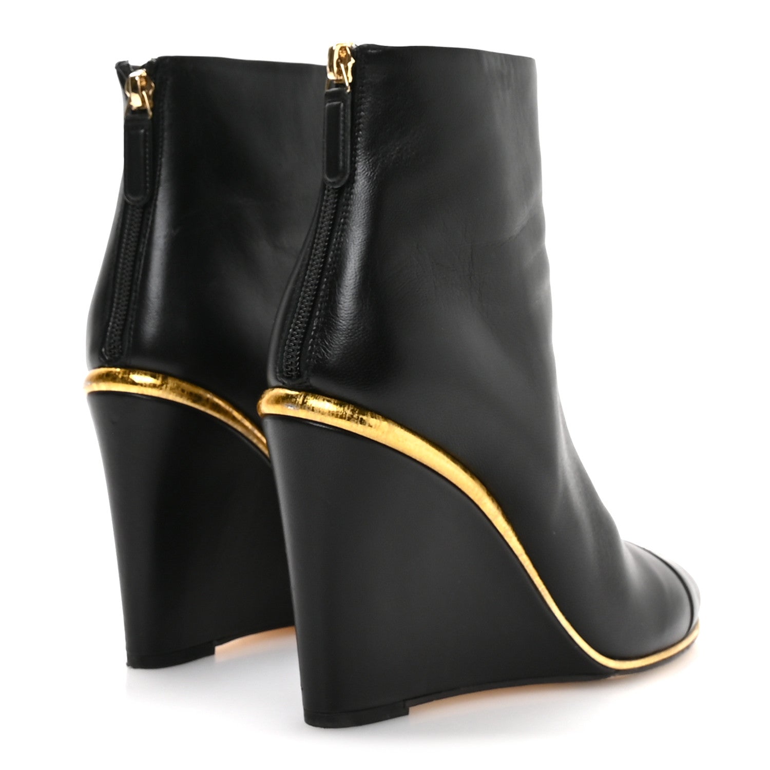 Lambskin Cap Toe Wedge Ankle Boots 38.5 Black