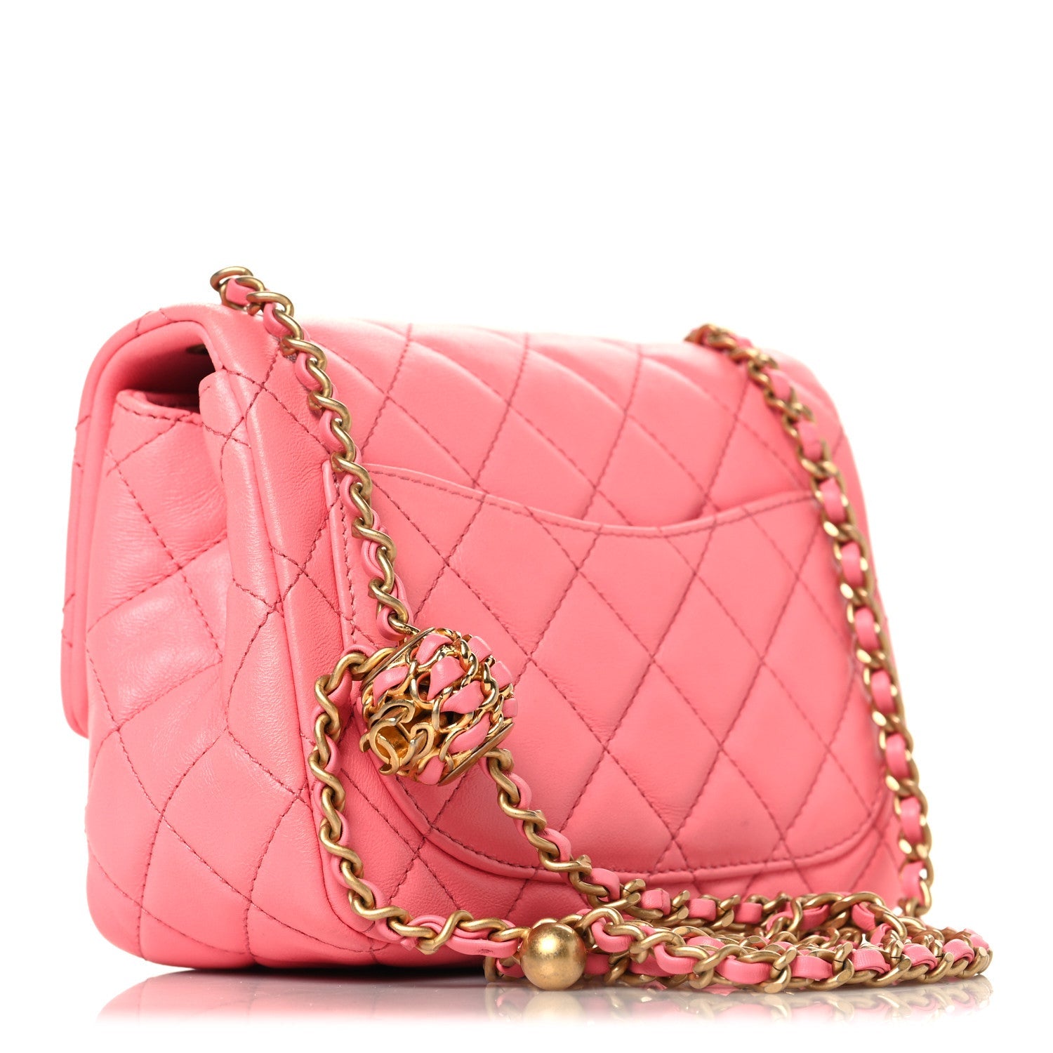Lambskin Quilted Mini Pearl Crush Flap Pink