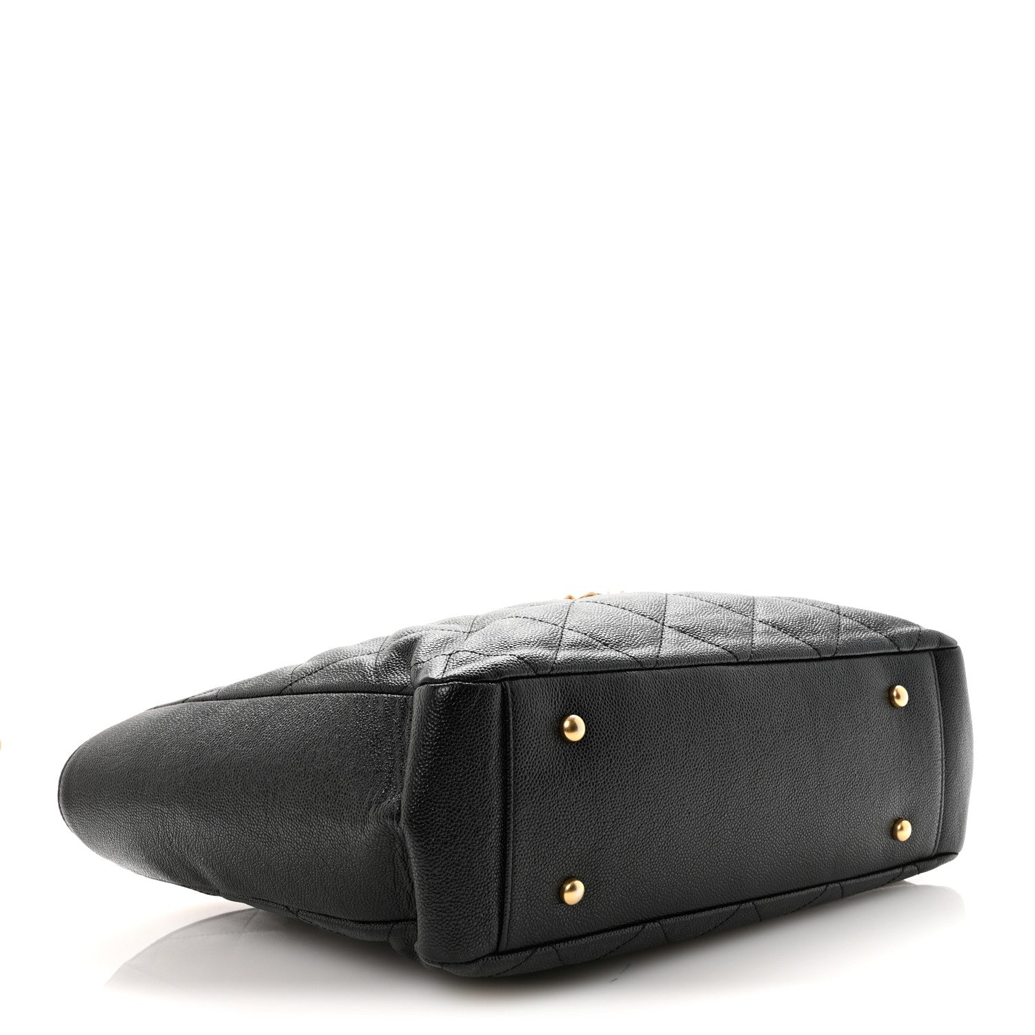 Caviar Quilted Small Trapezoid Chain Shopping Tote Black