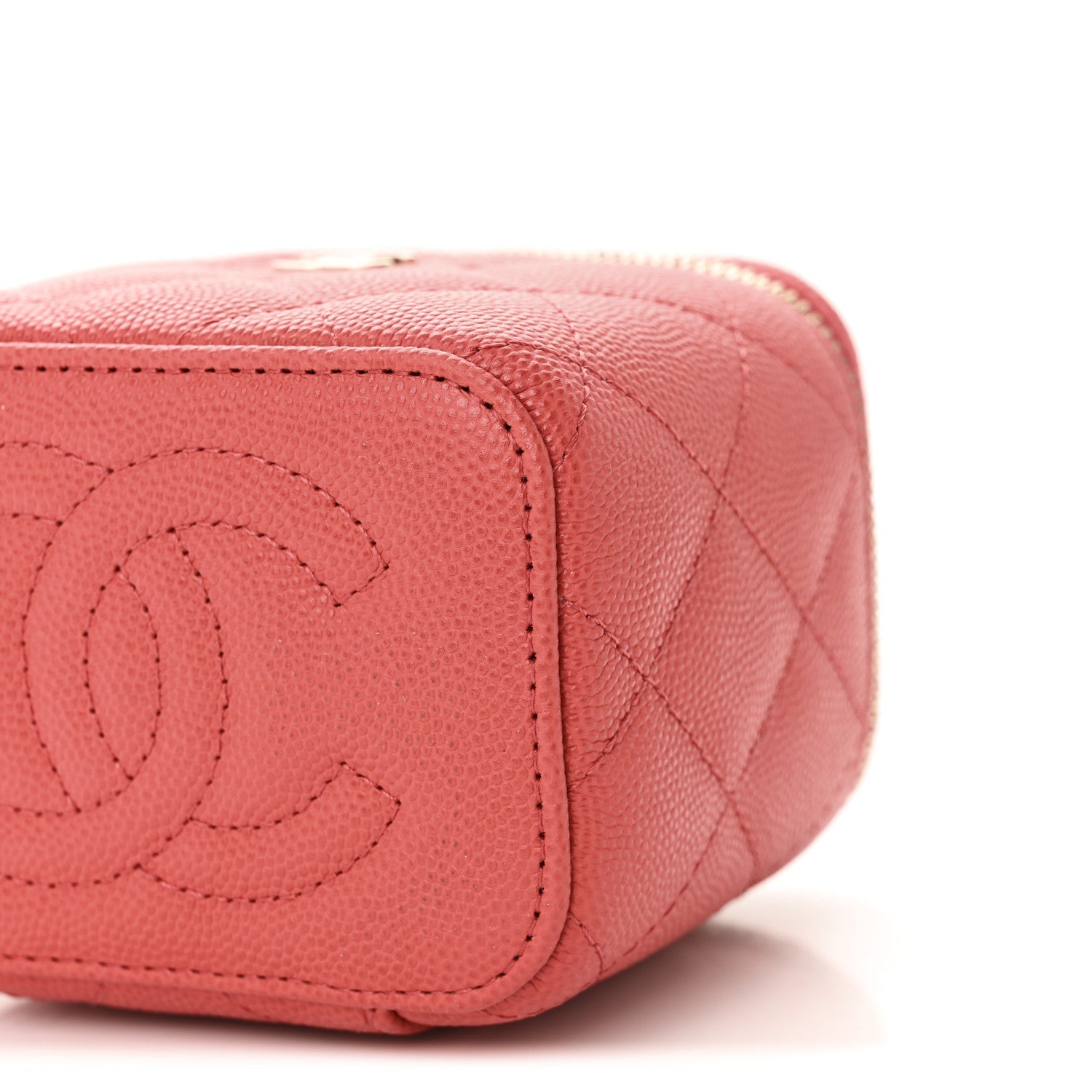 Caviar Quilted Mini Vanity Case With Chain Dark Pink