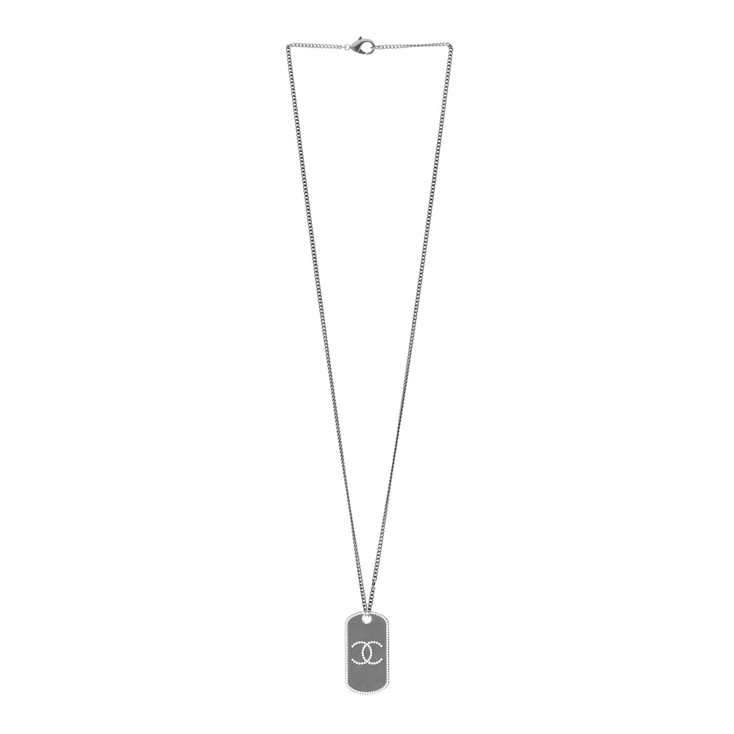 Metal Crystal Ruthenium Dog Tag Charm Necklace Black